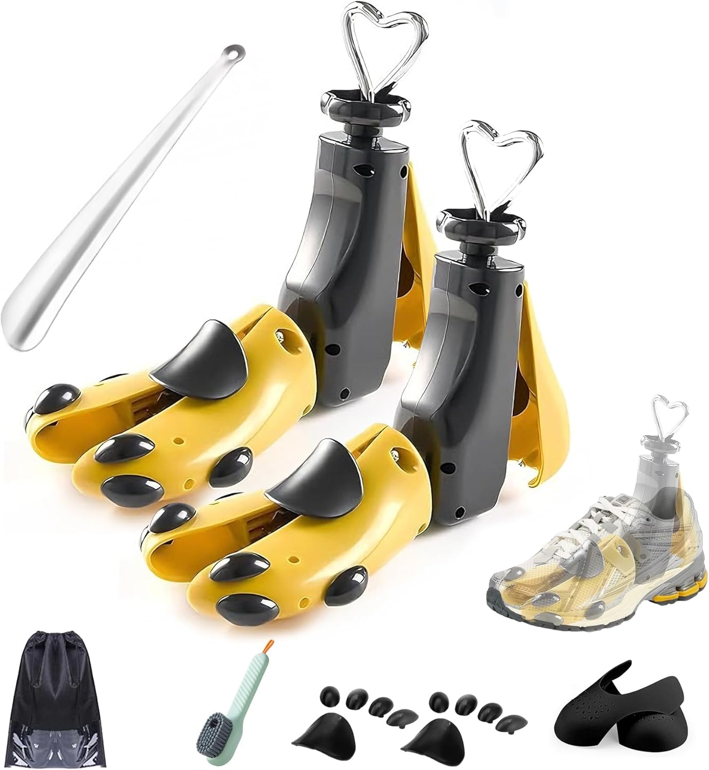 4-Way Adjustable Shoe Stretcher for Men & Women, Leather Boot Widener - Fits Wide Feet, Sneakers, Dress Shoes（M- (Wm's 10-12;men's 9-11) Yellow 2pcs）