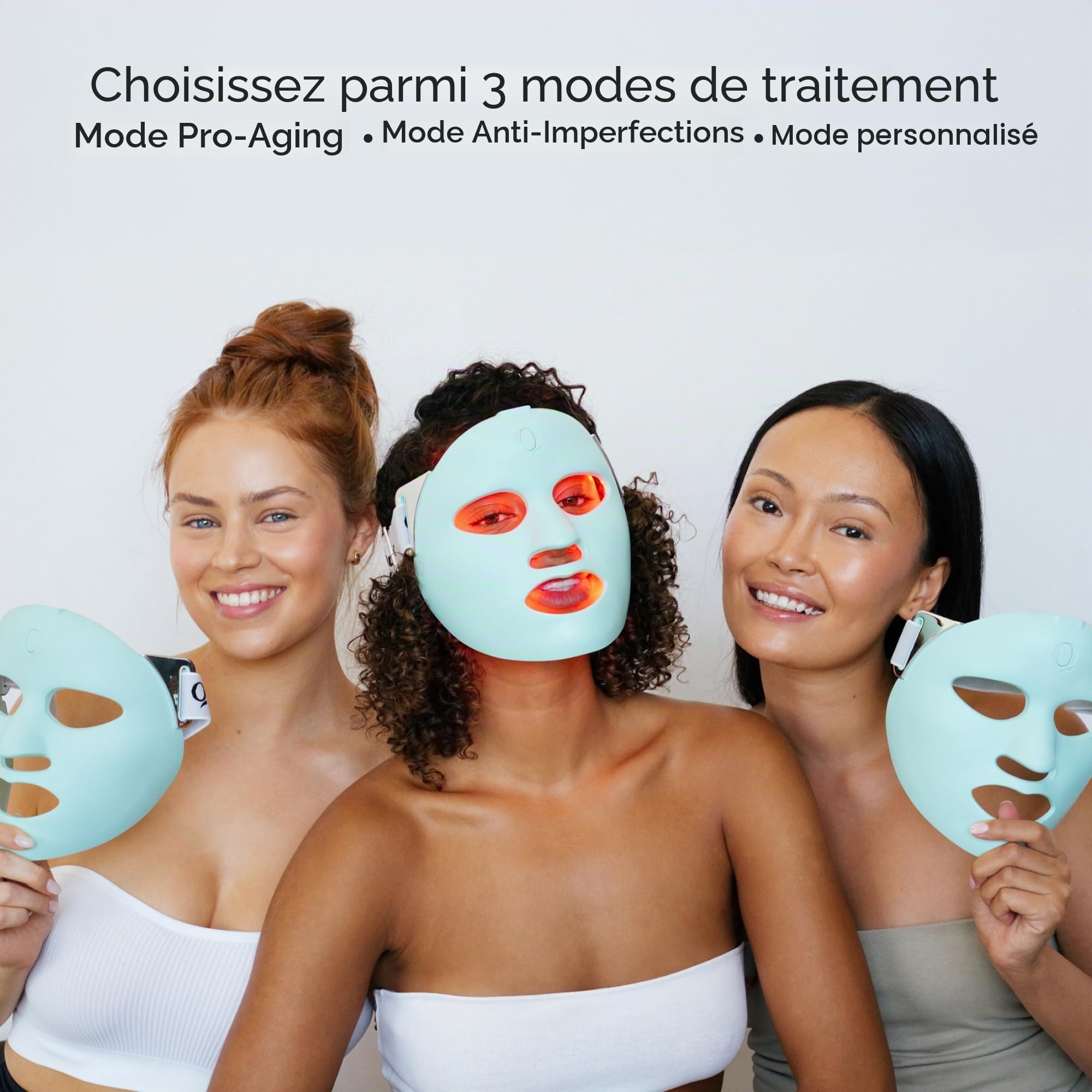 Qure Masque de soin de la peau LED avec 5 modes différents (thérapie par lumière rouge, lumière ambre et thérapie par lumière bleue) Un appareil avec paramètres et traitements personnalisables.