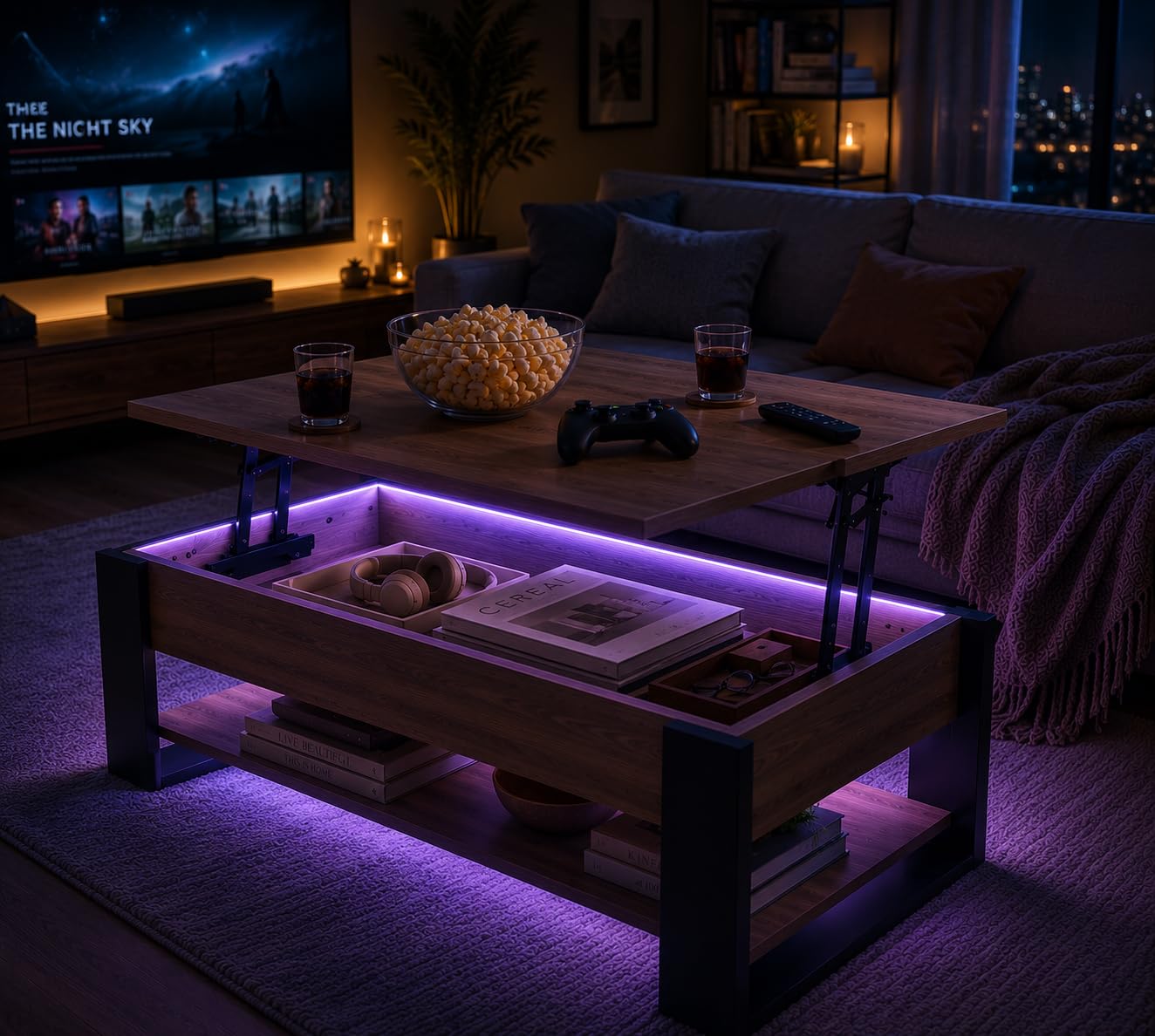 Mesa de Centro Elevable con Almacenamiento y Compartimento Oculto, Mesa de Salón Estilo Industrial Roble y Negro, Mesa de Café Regulable en Altura para Salón, 92x50 cm