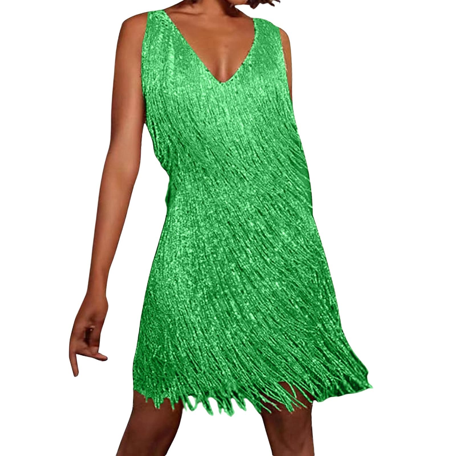 2026 Glitter Dress Women's Tina Turner Fringe Dress Ochre/Gold Disco Outfit 70s Fringe Dress 20s Charleston Mini Dress Sequin Dresses for Women Spaghetti Straps Sexy Short Latin Dance Dress U513