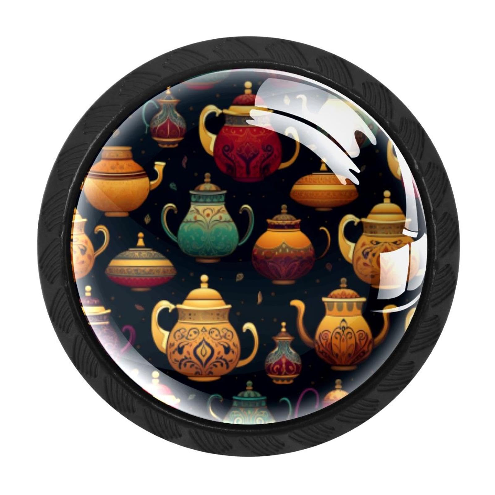 CHENZZZZ Arabian Tea Kettle Drawer Knobs 4 Pack Crystal Dresser Knobs 35mm Glass Cabinet Knobs for Home Office Bathroom