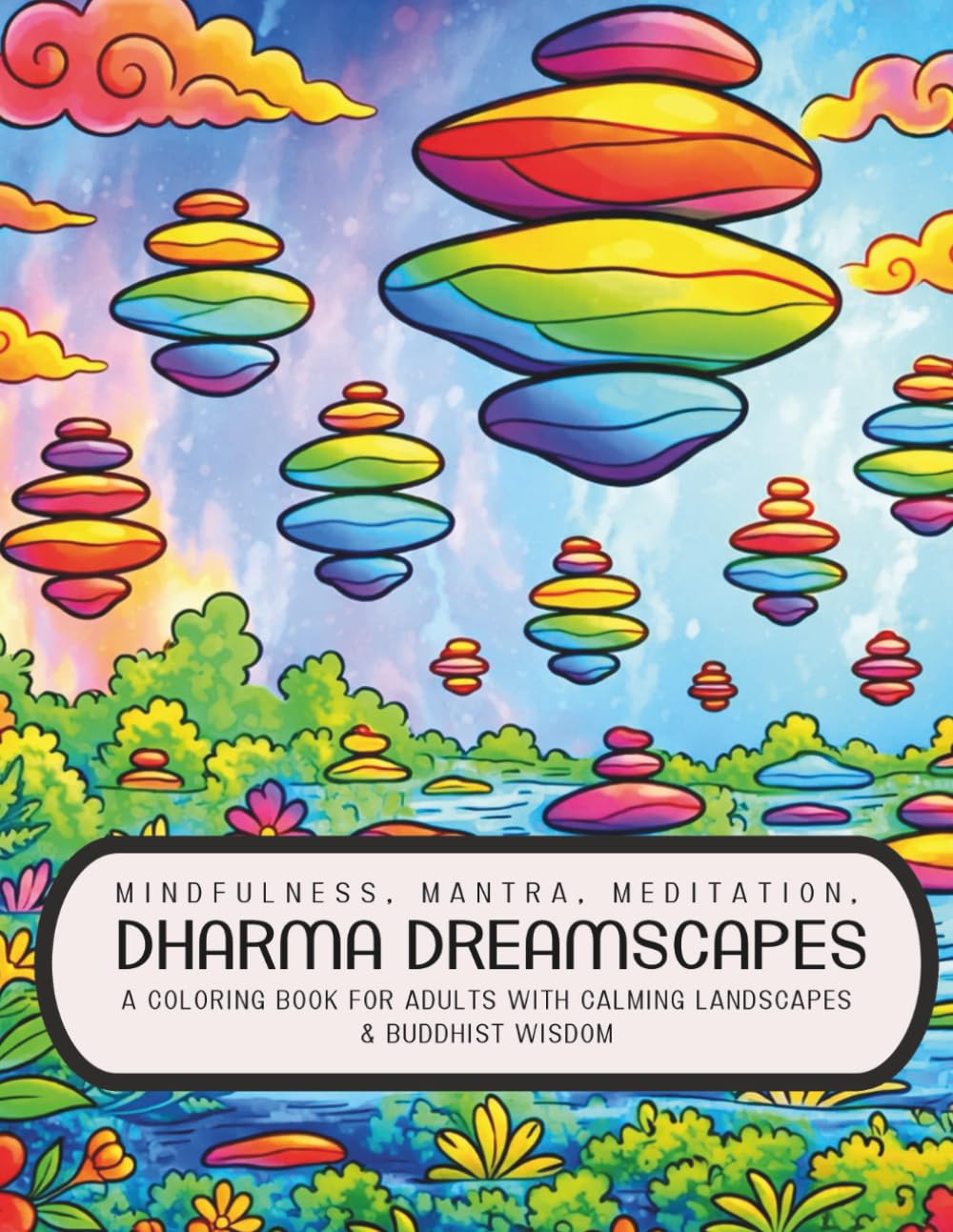 Mindfulness, Mantra, Meditation, Dharma Dreamscapes: A Coloring Book For Adults with Calming Landscapes & Buddhist Wisdom