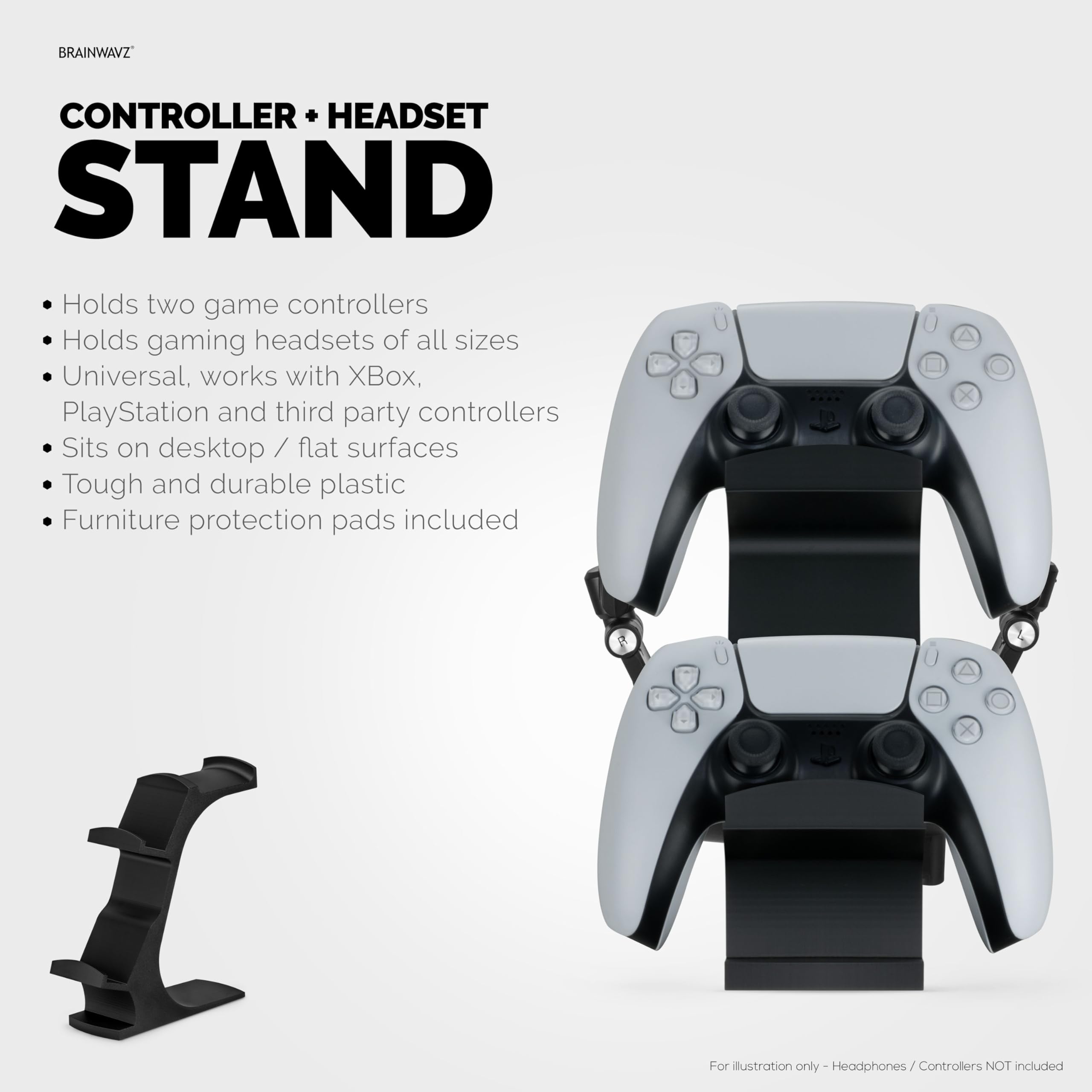 BRAINWAVZ The Gravitas - Supporto per cuffie e controller di gioco per scrivania, design universale per tutti i tipi di cuffie e gamepad (nero)