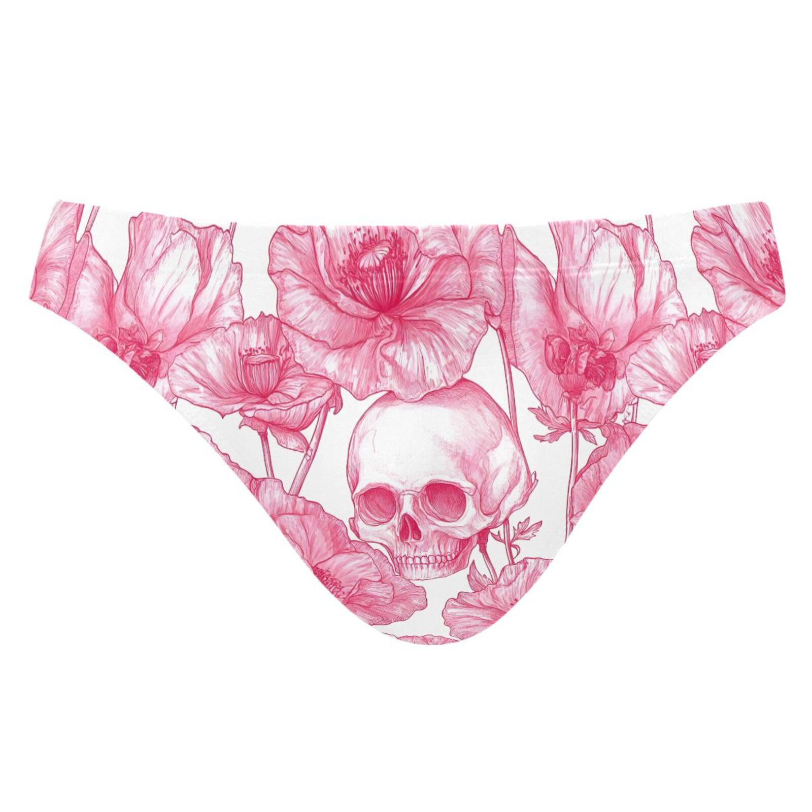 UMIRIKO Mens Gothic Skull Pink Flower Swim Briefs Bikini Swimwear Bathing Suit XL 202b8505