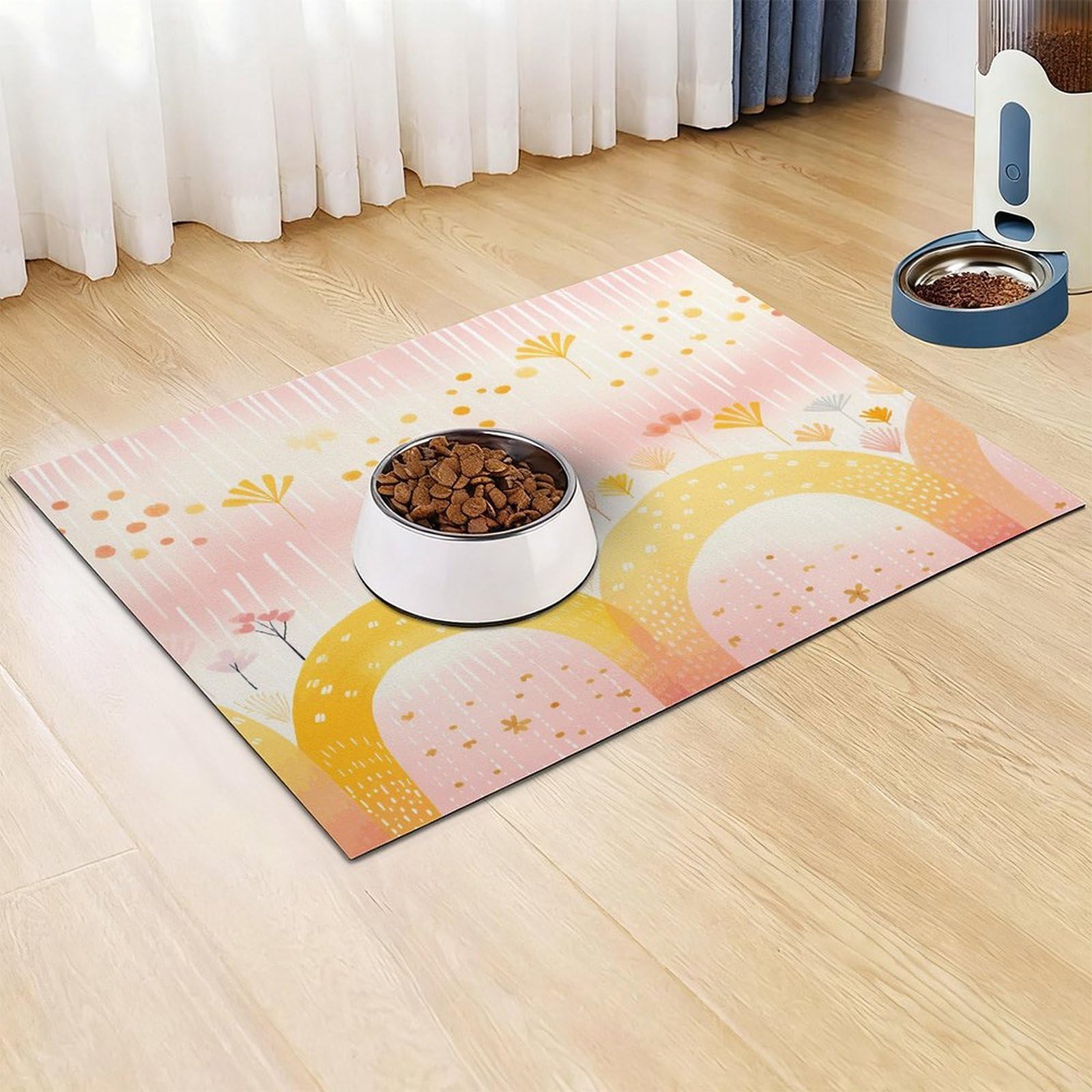 Tapis de nourriture pour chat avec plusieurs arcs-en-ciel - Tapis d'alimentation antidérapant pour chien facile à nettoyer pour la nourriture et l'eau, tapis de gamelle pour chien et chat - 61 x 81,3