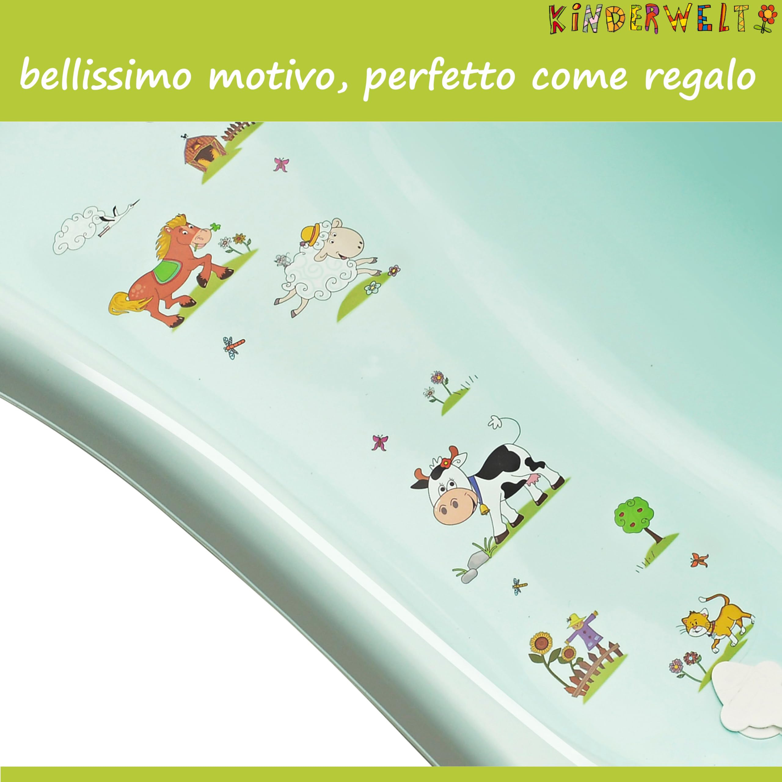 KiNDERWELT Navicella 100 cm - Vasca da Bagno per Neonati Con Motivo Funny Farm - Senza BPA - Aqua