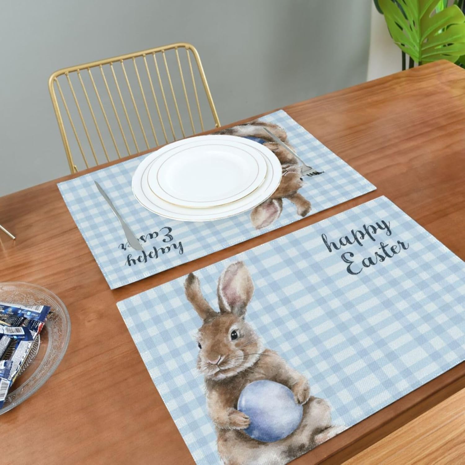 Easter Buffalo Check Plaid Placemats Tables Mats Set of 6 for Kitchen Dining Spring Bunny Egg Rabbit Double Sided Tablemats Place Mats Farmhouse Tablemats for Holiday Wedding Party Home Decoration