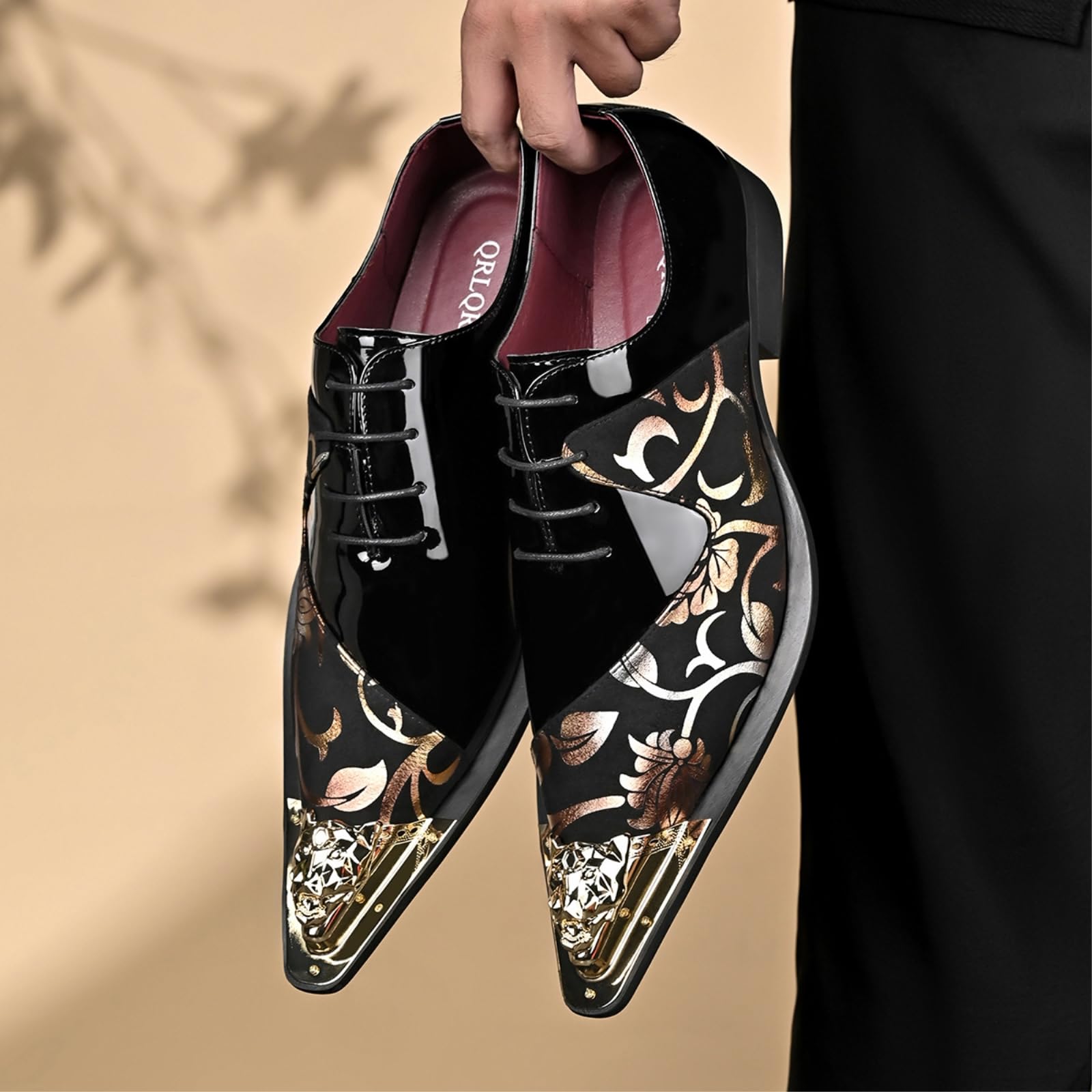 CYBHSM Scarpe Oxford da uomo a punta in metallo Decor Slip On Business