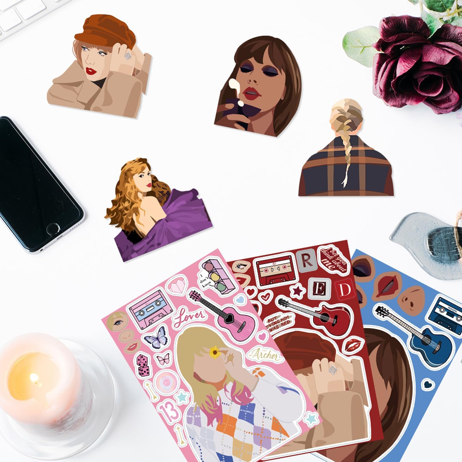 24Pcs Music Singer Stickers Make a Face - 8 Design Popular Singer in My Era Tour Albums Make Your Own Different for Fans Scarpbook Birthday Party Favor Supplies Toys Gift