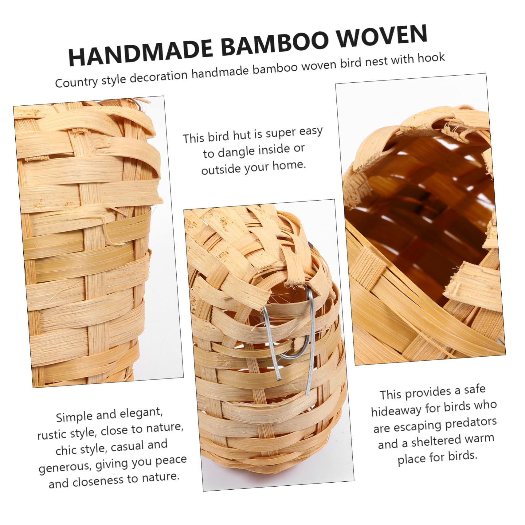 6 Nidos de Pájaros Únicos de Bambú para Exterior con Ganchos, Resistentes y Transpirables, Ideales para Colgar Porche o Dentro de Casa
