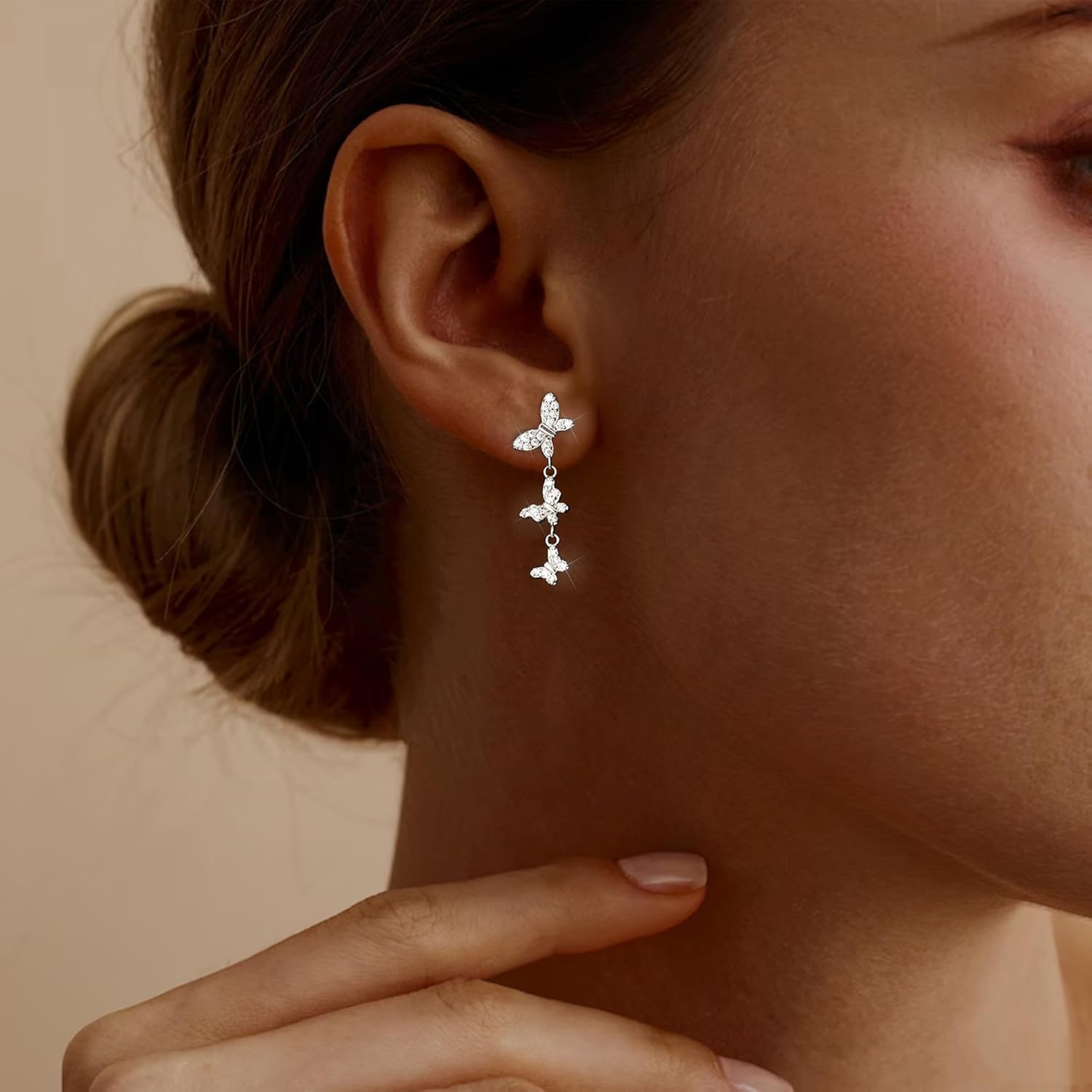 14K Gold Plated Dangle Earrings for Women Dainty Silver Drop Earring Trendy Small Long Dangling Wedding Bridesmaid Hoop Diamond Crystal Cute Earring Jewelry Valentine Gifts - Image 3