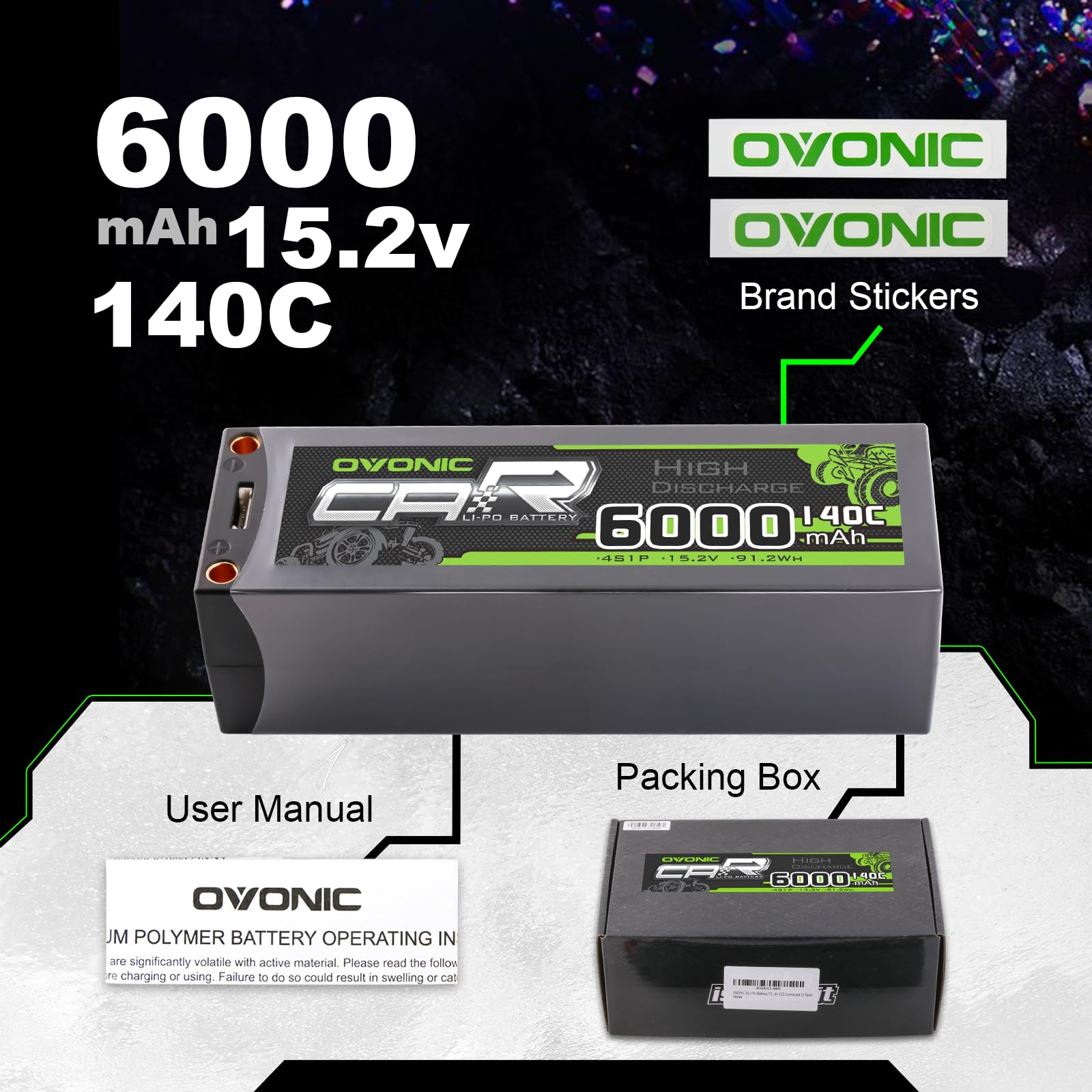 Batteries Lipo 4S 6000mAh 100C 14.8V Avec Connecteur EC5 - Lot De 2 - Pour Voiture RC 1/8, 1/10, Buggy, Bateau