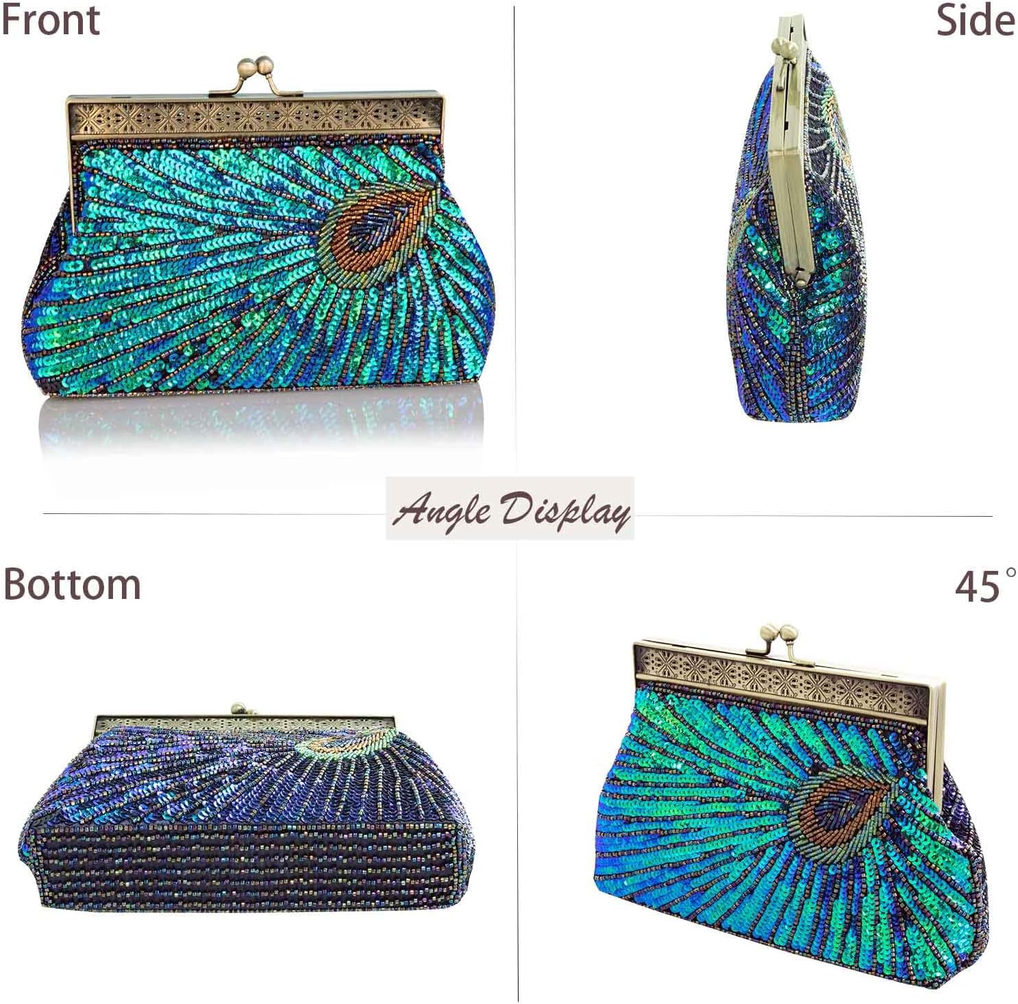 Womens Sequin Beaded Evening Bag Vintage Peacock Clutch Bags Wedding Party Handbag Clutch Purse for Women - Image 6
