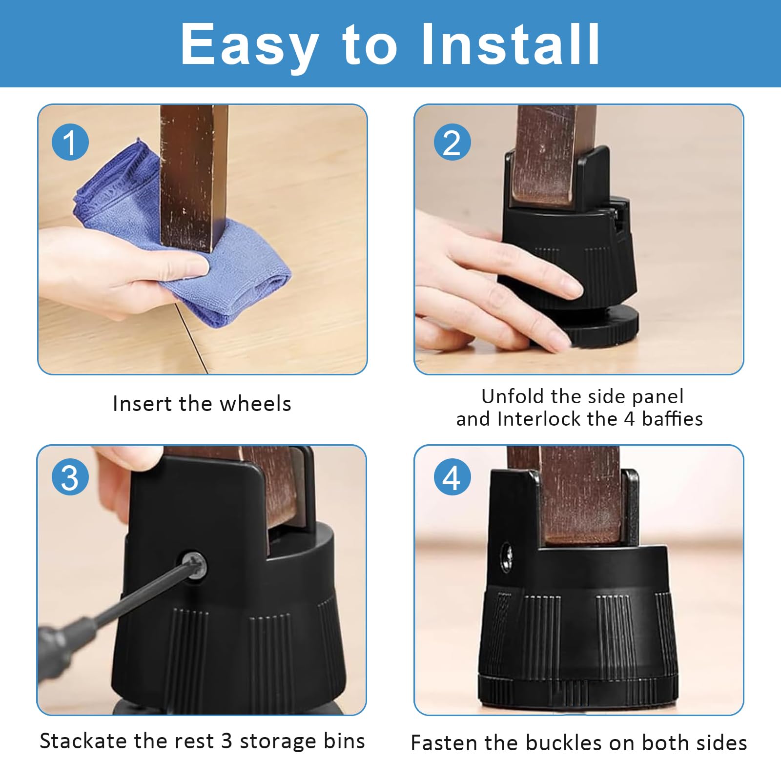 4 Piezas Elevador para Muebles 6-8 cm - Elevador Ajustable para Cama con Abrazadera de Tornillo para Patas de 10-50mm - Elevadores Robustos para Cama, Sofá, Mesa y Silla - Incluye Destornillador