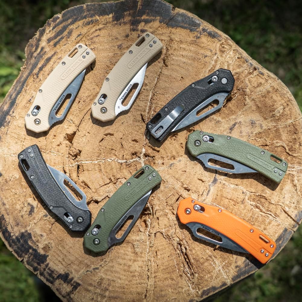 Klein Tools OGK002GNT KTO Resurgence Pocket Knife, D2 Tool Steel Clip Point Blade, Green Handle Utility Knife for Hunting, Hiking