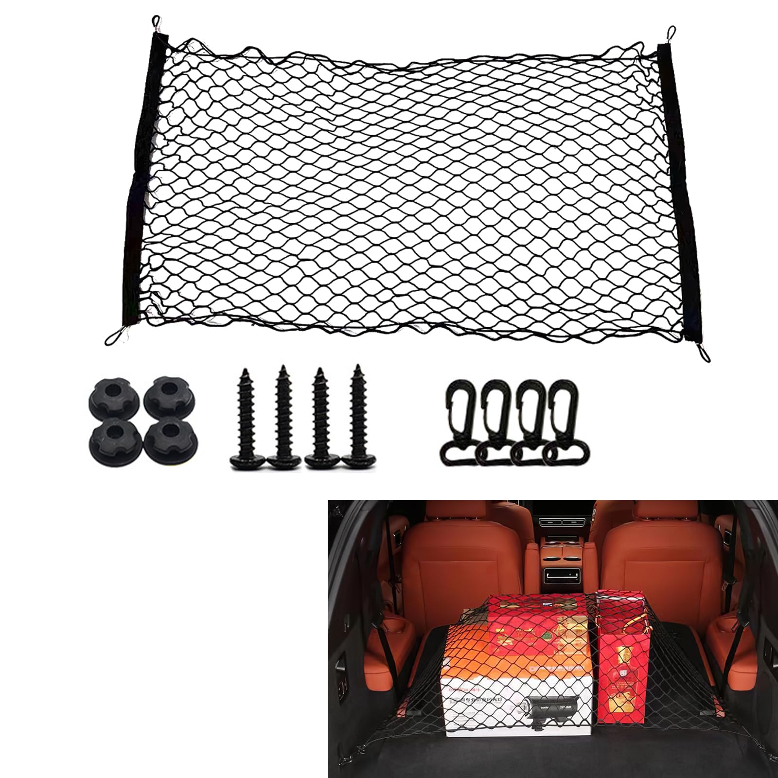 Filet à Bagages Extensible Pour Coffre De Voiture - 110x60cm, Avec Crochets, Noir - 5