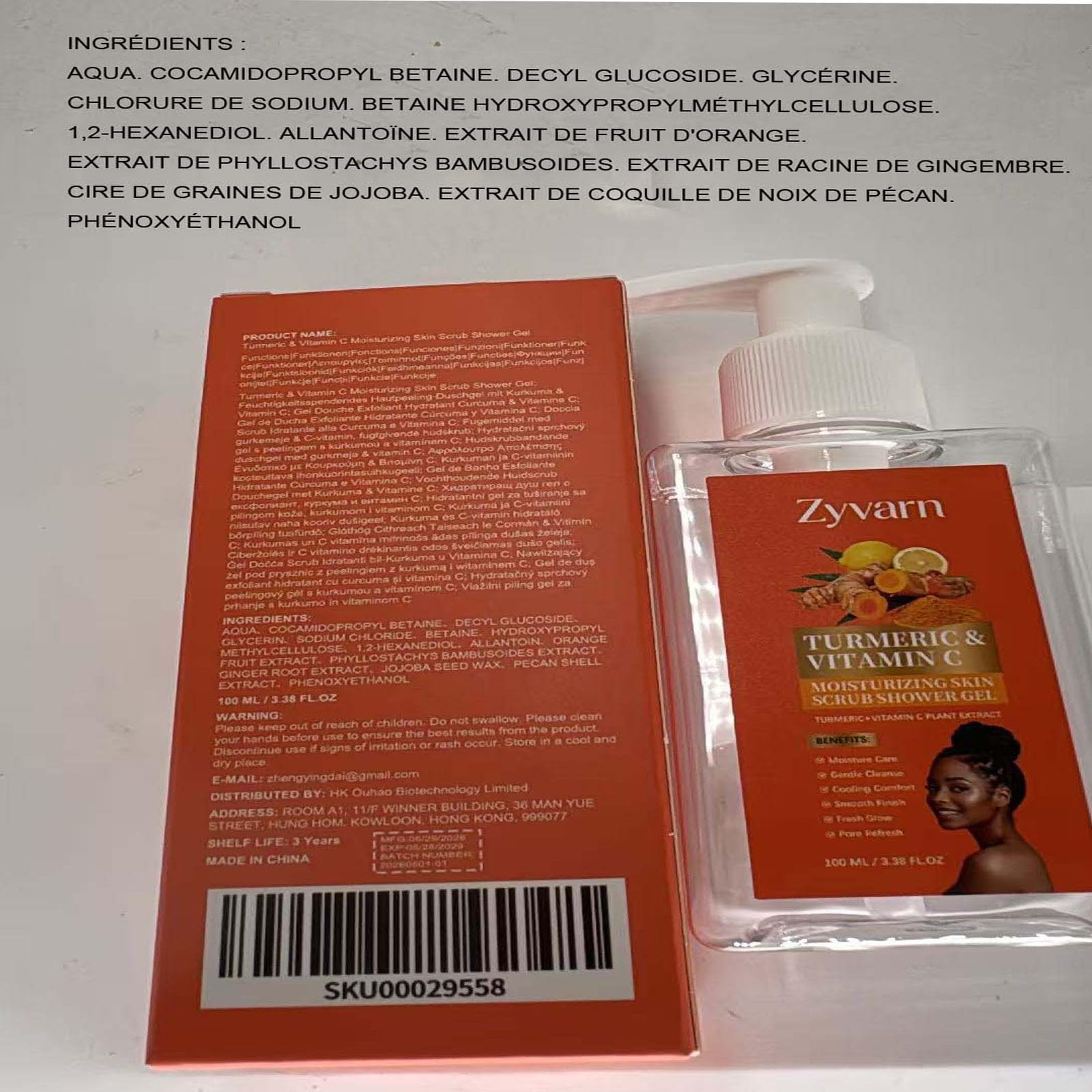 Gel Doccia Scrub Con Curcuma E Vitamina C - Detergente Esfoliante per corpo per uomini e donne, trattamento quotidiano idratante per pelle secca, gel detergente (5 pezzi)