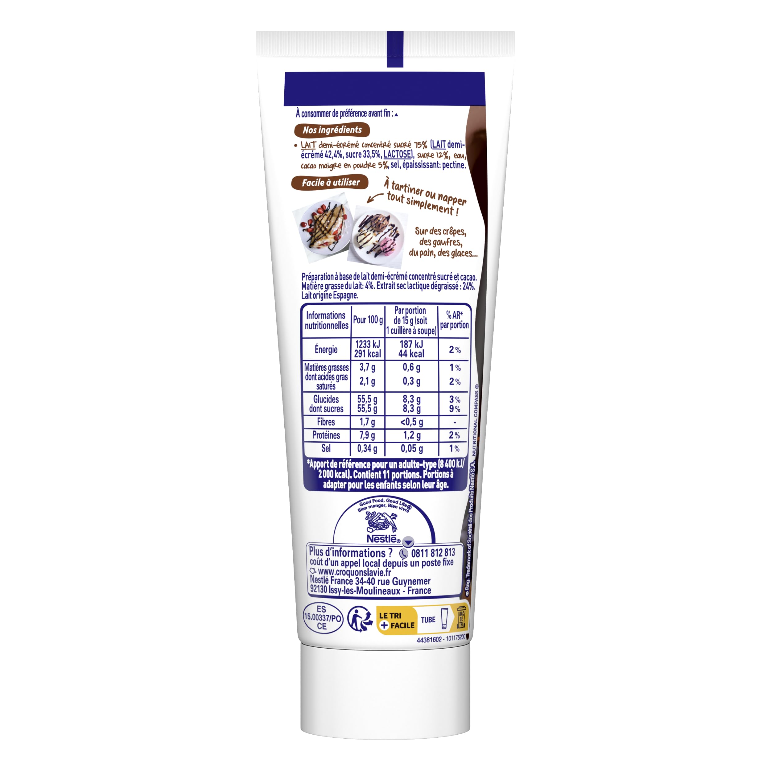 NESTLE Lait Concentré Sucré Goût Chocolat Tube 165g - Lot de 24 Tubes