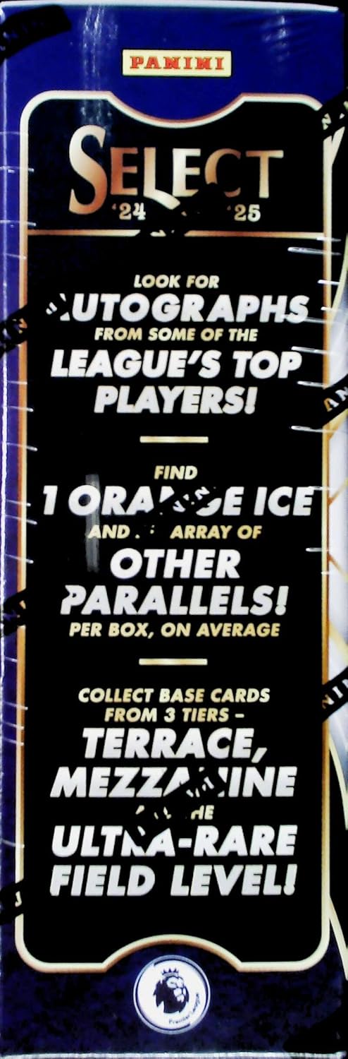 2024-25 Panini Select Premier League EPL Soccer Factory Sealed Mega Box. 6 Packs of 10 Cards, Look for 1 Mega Box Exclusive Orange Ice and Parallels. Collect from three tiers, Terrace, Mezzanine and ultra rare Field Level.Look for possible autographs.