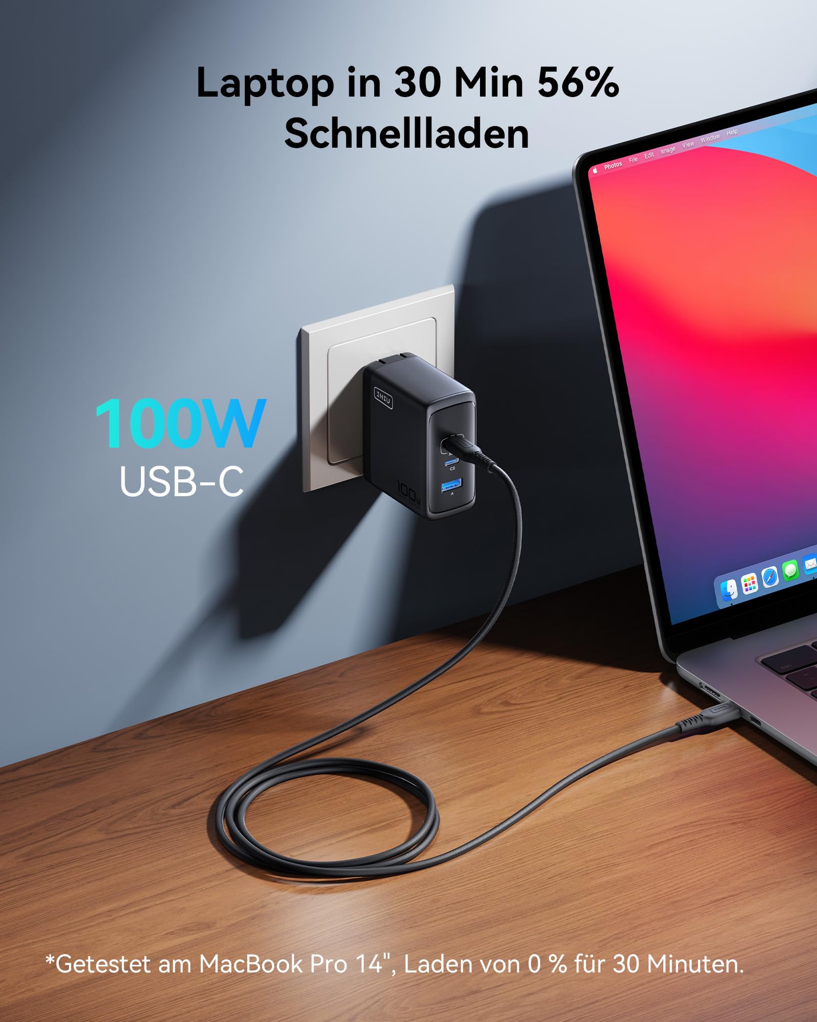 INIU Caricatore USB C da 100 W, GaN a 3 porte, con cavo USB C, PD 3.0, alimentatore multiplo per MacBook iPad Pro Air, iPhone 16 15 14 Pro Max Plus, Galaxy S25 S24 Ultra, Steam Deck, Google ecc