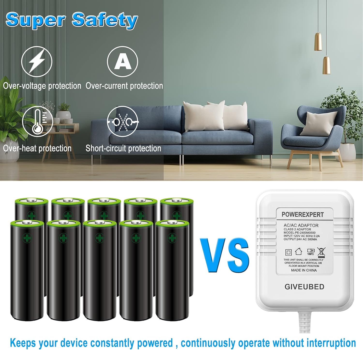 Doorbell Transformer, AC 24V Power Supply for Doorbell, C Wire Thermostat Power Adapter, 315" Long Cable Power Supply - - 