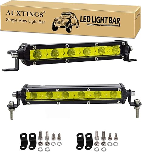 AUXTINGS 2 x 7 pulgadas 30 W amarillo ámbar de una sola fila LED barra de luz 3000 K perfil bajo ultra delgado mini haz de inundación LED