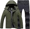 Ski Clothes for Men, Mens Sports Jacket, Thicken Outdoor Ski Suit Tactical Jacket and Pant Set Fall Winter Warm Windproof Snowsuit Wear-Resistant for Work Outdoor Ski Fishing Motorcycles