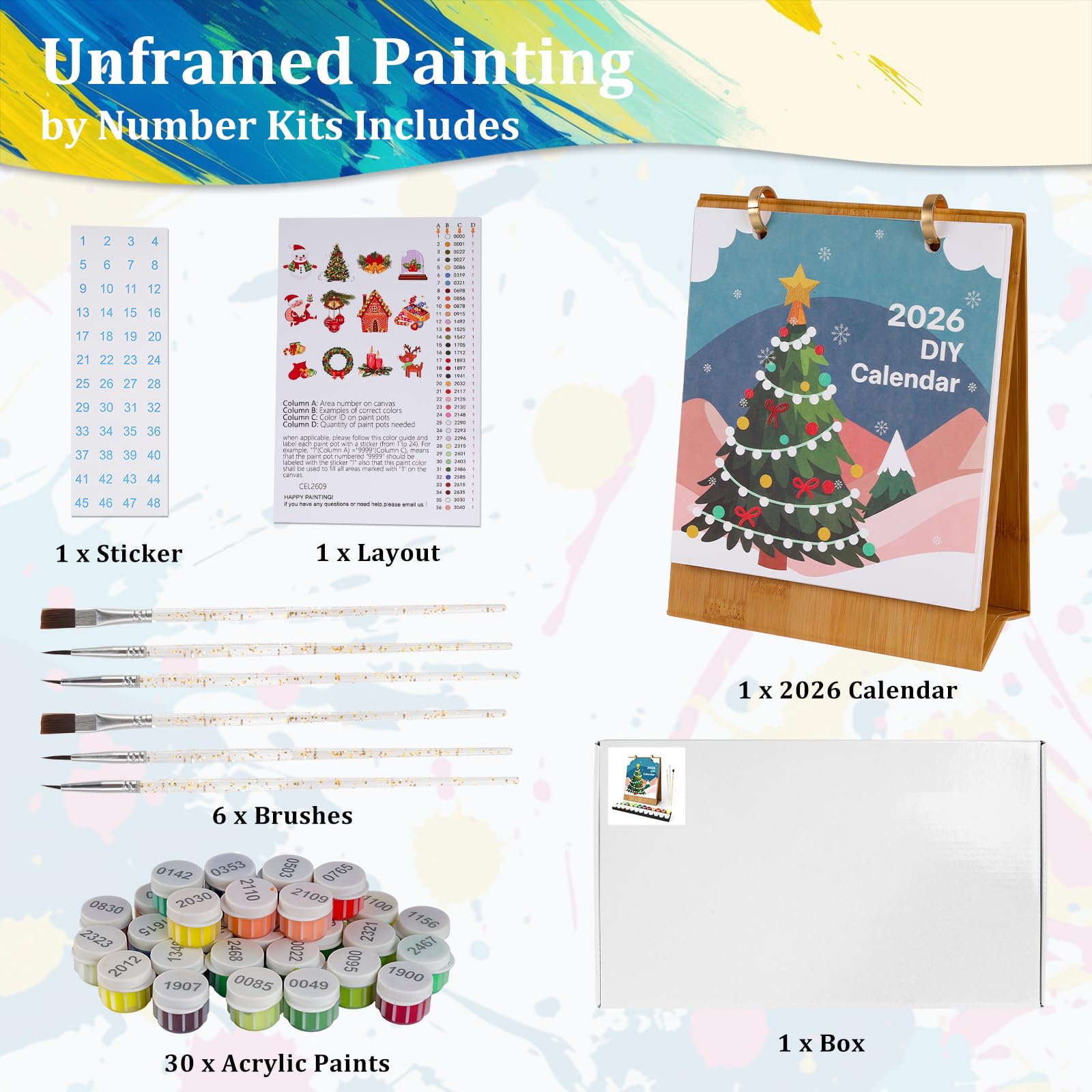 Calendario 2026 per pittura con i numeri, forniture artistiche per dipingere con i numeri, artigianato e supporti fai da te, kit per adulti con 12 diverse piante verdi in vaso, regalo per
