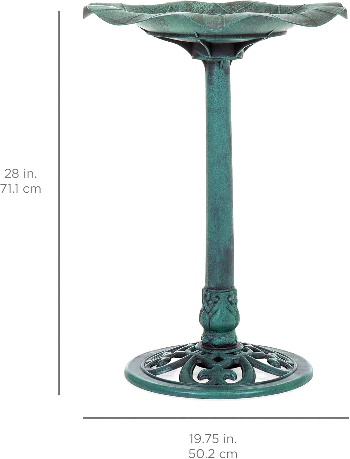 Best Choice Products Outdoor Lily Leaf Resin Pedestal Bird Bath Decoration w/Floral Accents and Vintage Finish - Green