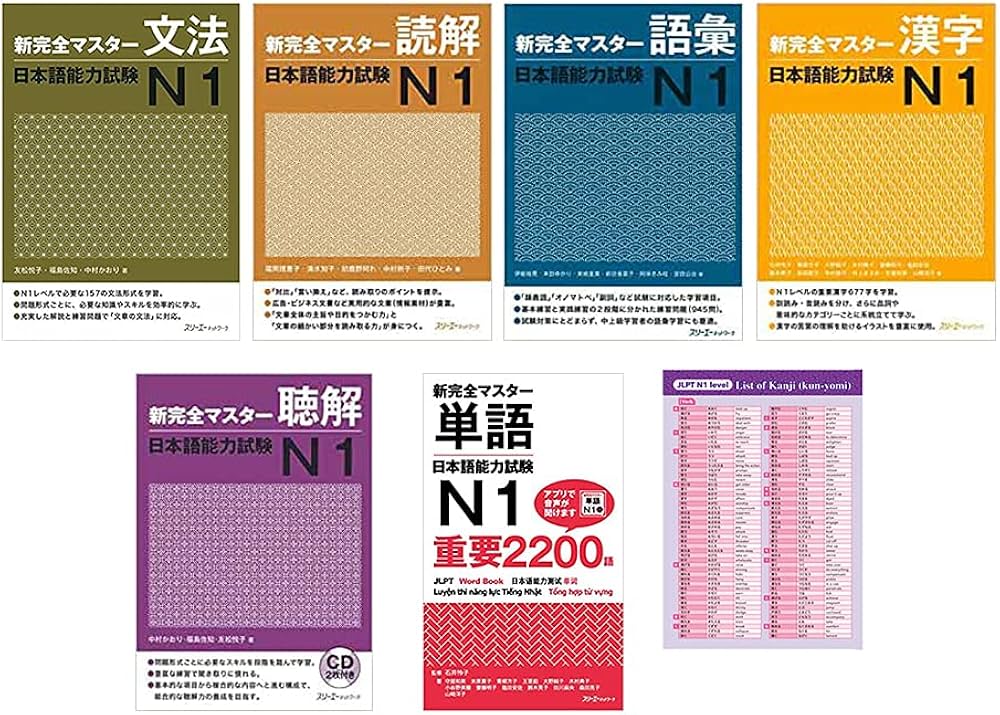 Shin Kanzen Master JLPT N1 and Word Book 2200 with Kanji Kun-yomi