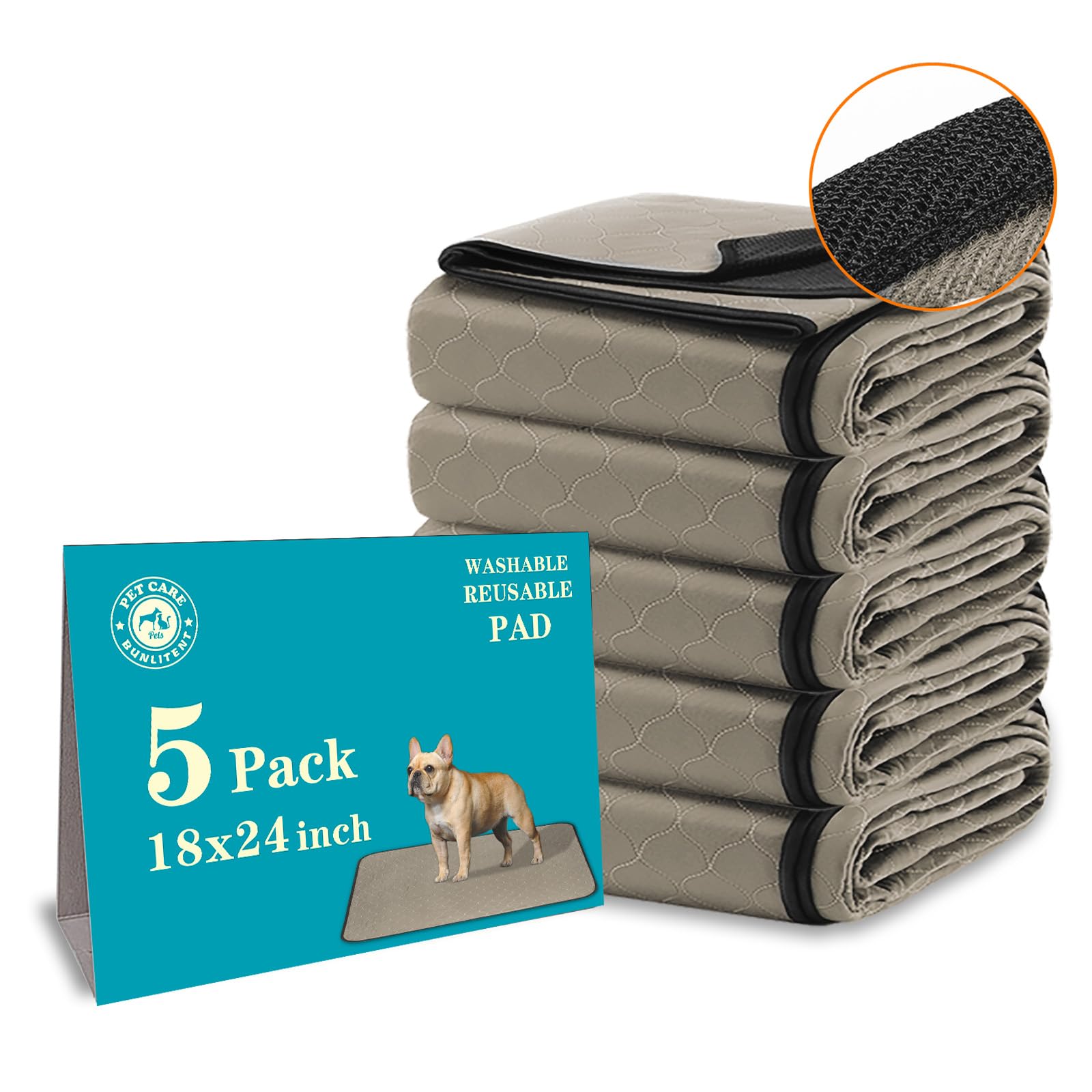 Washable Pee Pads for Dogs 18" x 24", 5 Pack, Potty Buddy for Dogs Washable, Dog Training Pads with Quick Dry, Large Anti-Slip Whelping Pad for Pet, Playpen, Incontinence, Housebreaking.