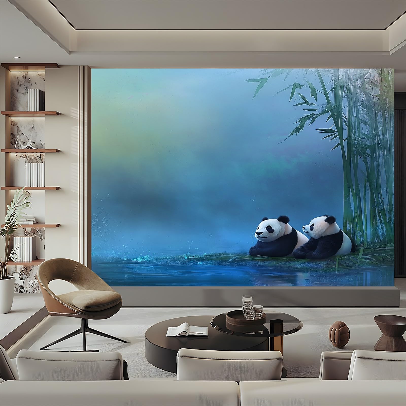 Panoramiczna tapeta ze zwierzęciem orientalna panda niebieska czarna 200 x 140 cm (szer. x wys.) panoramiczna 3D nowoczesna dekoracja ścienna do salonu sypialnia wnętrze gigantyczne tapety kuchnie