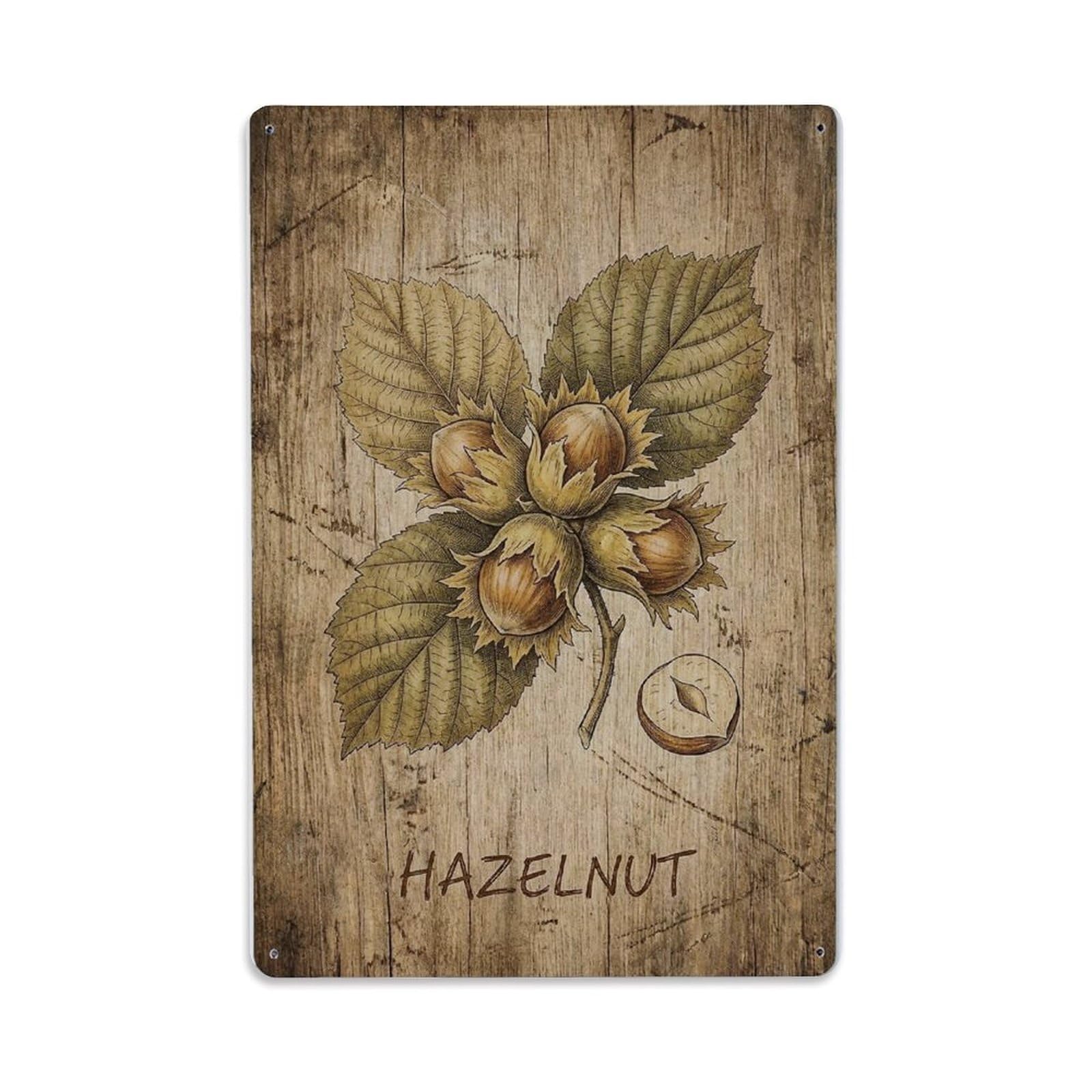 Hazelnut Tree Nut Vintage Metal Tin Sign Plaque Wall Decor for Cafe, Club, Garden Metal Poster 8x12Inch