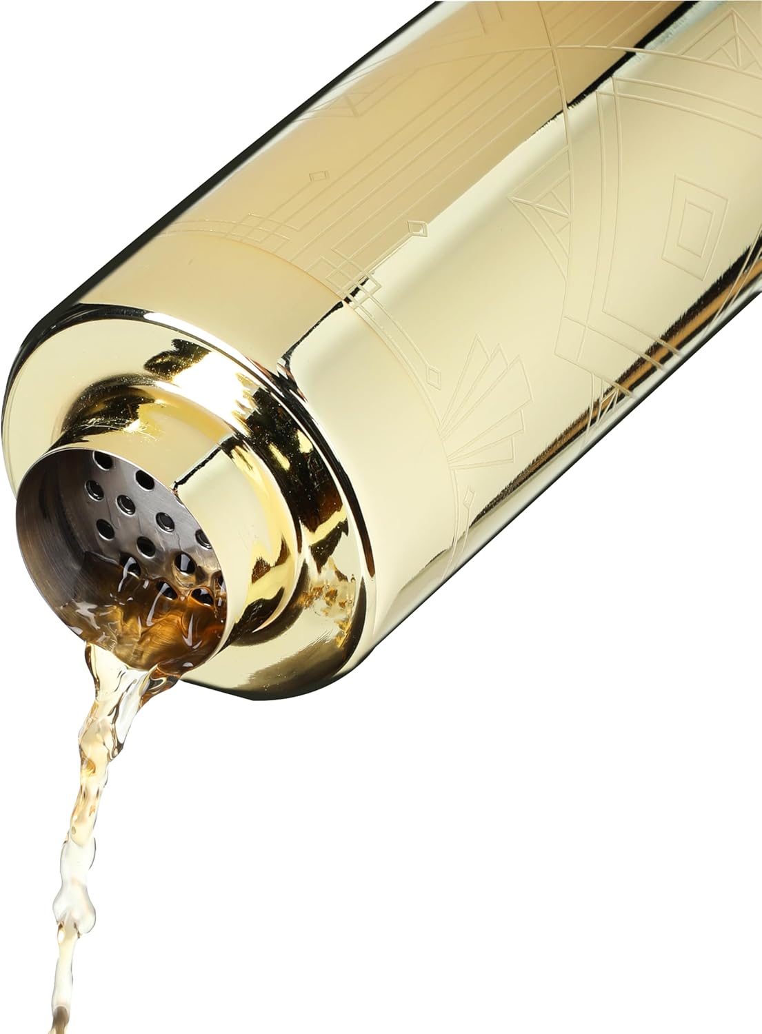 Gold Art Deco Stainless Steel Cocktail Shaker with Strainer