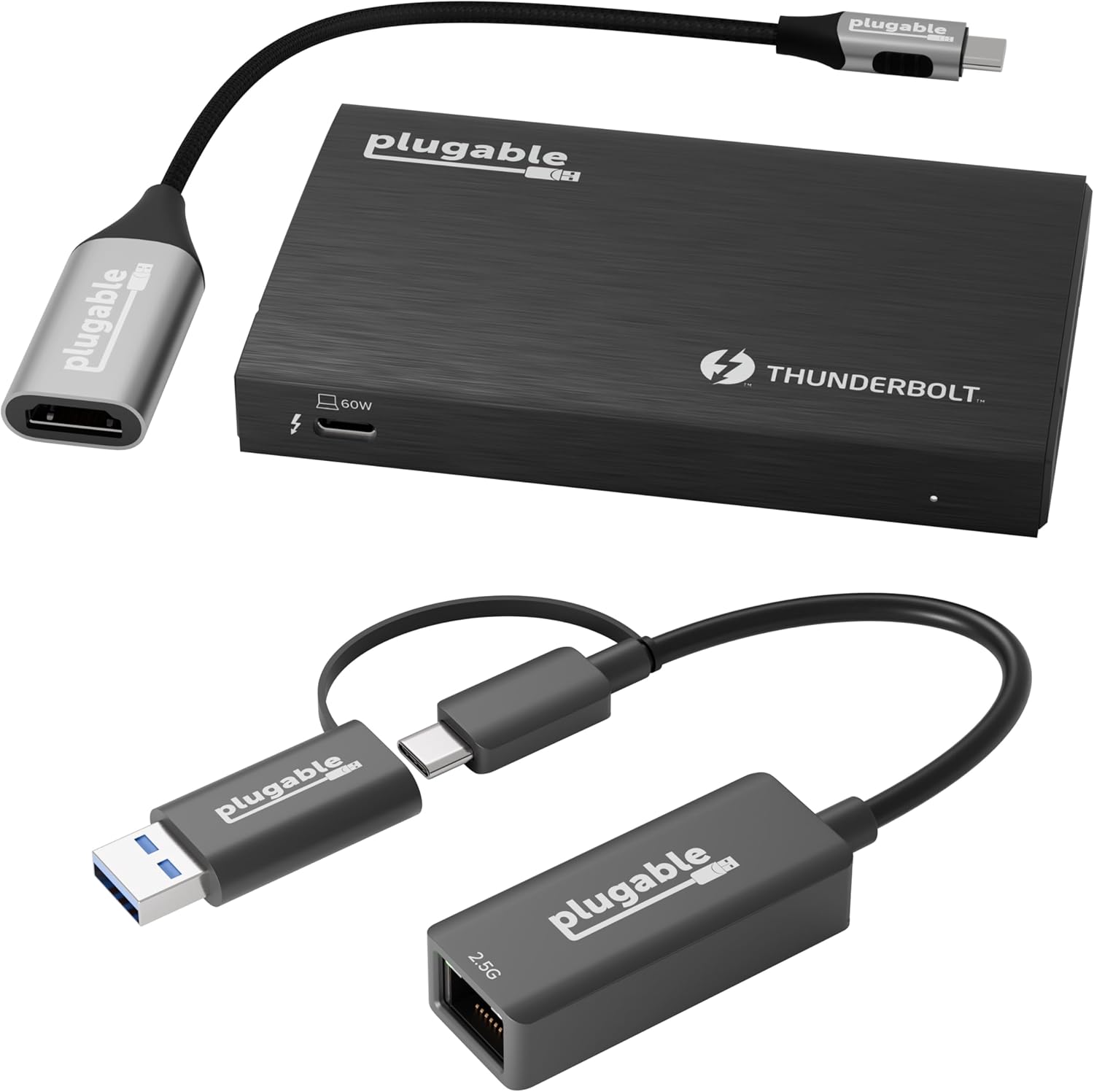 2.5G Ethernet & Thunderbolt 4 Hub Bundle: Plugable USB-C to 2.5Gbps LAN Adapter + Thunderbolt 4 Hub with 60W Charging | 3X TB4 Ports, USB4, 40Gbps, 4K/8K Display, macOS/Windows