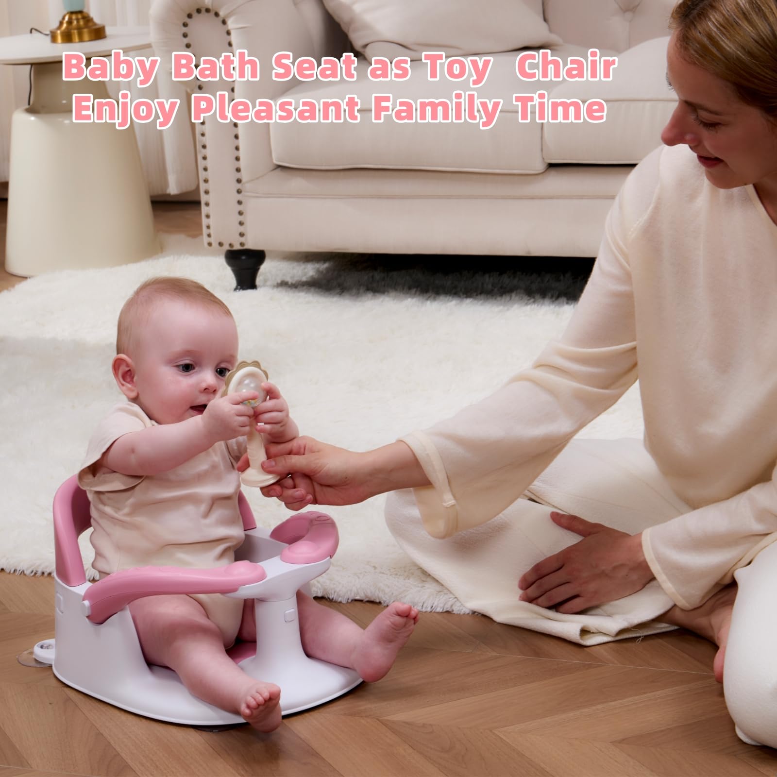 Siège de bain pour bébés de 6 mois et plus assis, siège de bain pour bébé avec alerte de température et coussin antidérapant, siège de bain pour bébé (siège de bain pour bébé, rose)