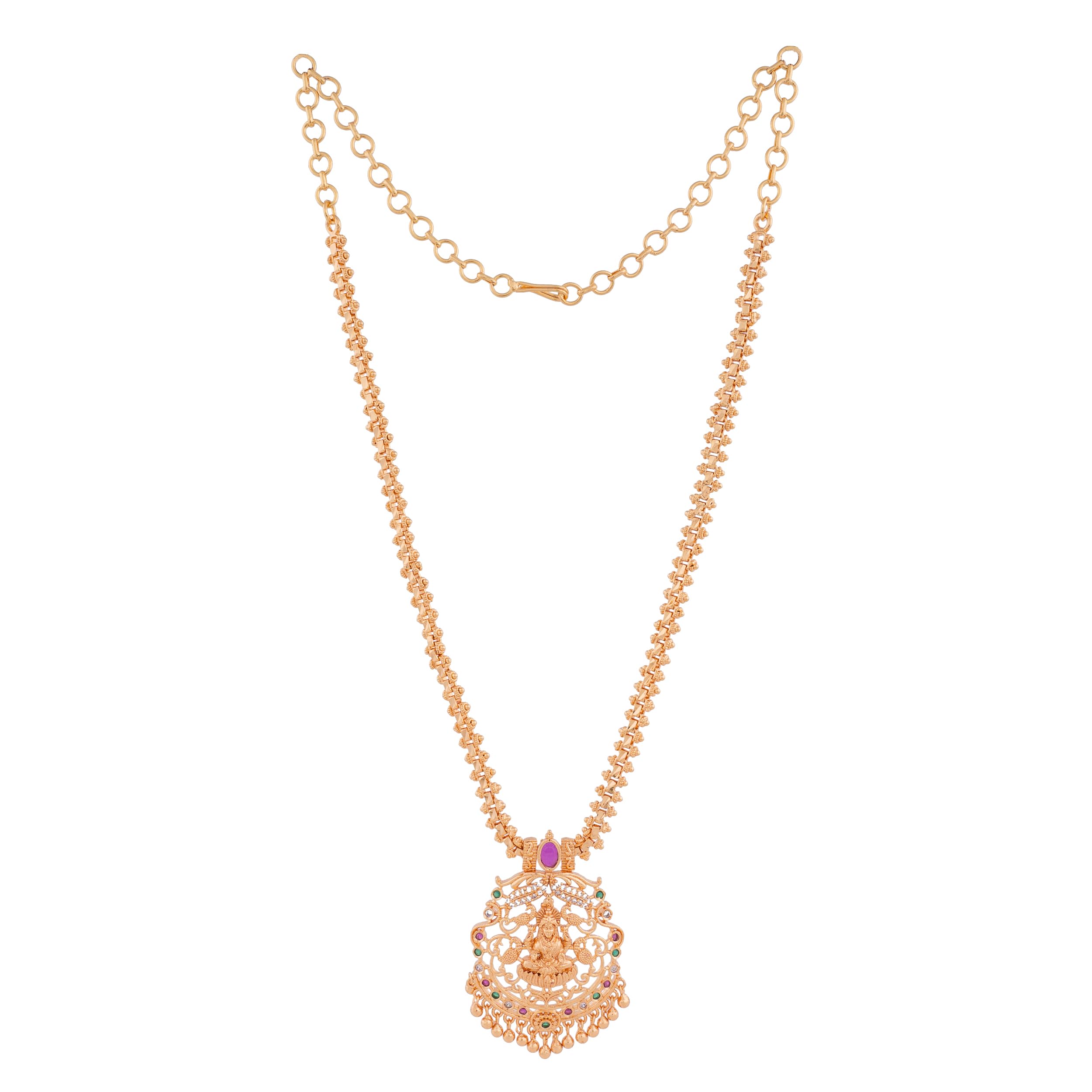 Radhas Creations Traditional Ruby chain necklace Medium length 20" inches Length One Gram Gold Plated For Women and Girls (Multi-white) (B0BW9LXGQJ) Amazon Price History, Amazon Price Tracker