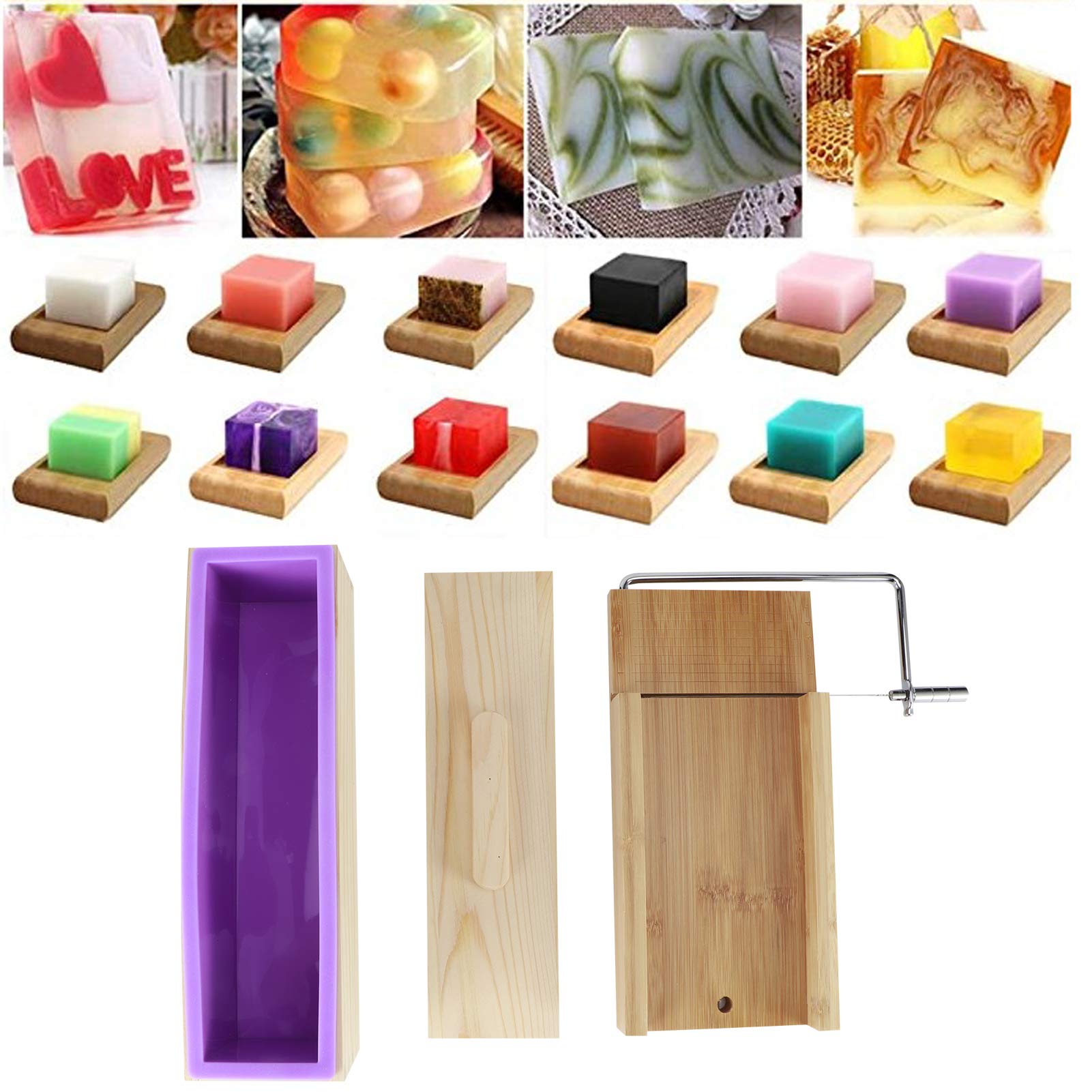 Stampo per sapone regolabile fai-da-te legno di bambù resistente e silicone per saponi e biscotti fatti a mano (n. 1)