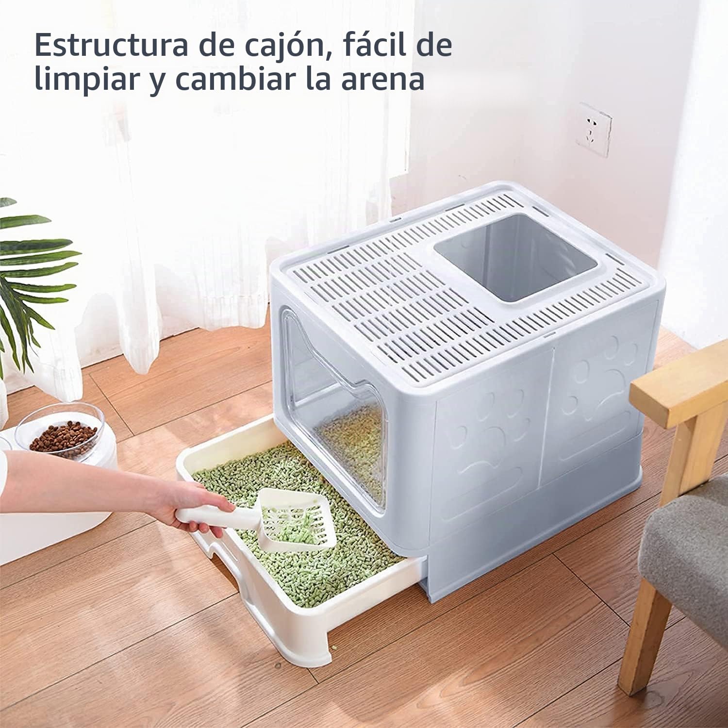 Cajas de Arena para Gatos Cerradas-Arenero Gatos Grande Plegable con Cajón y Tapa,Gran Capacidad para una Fácil Limpieza