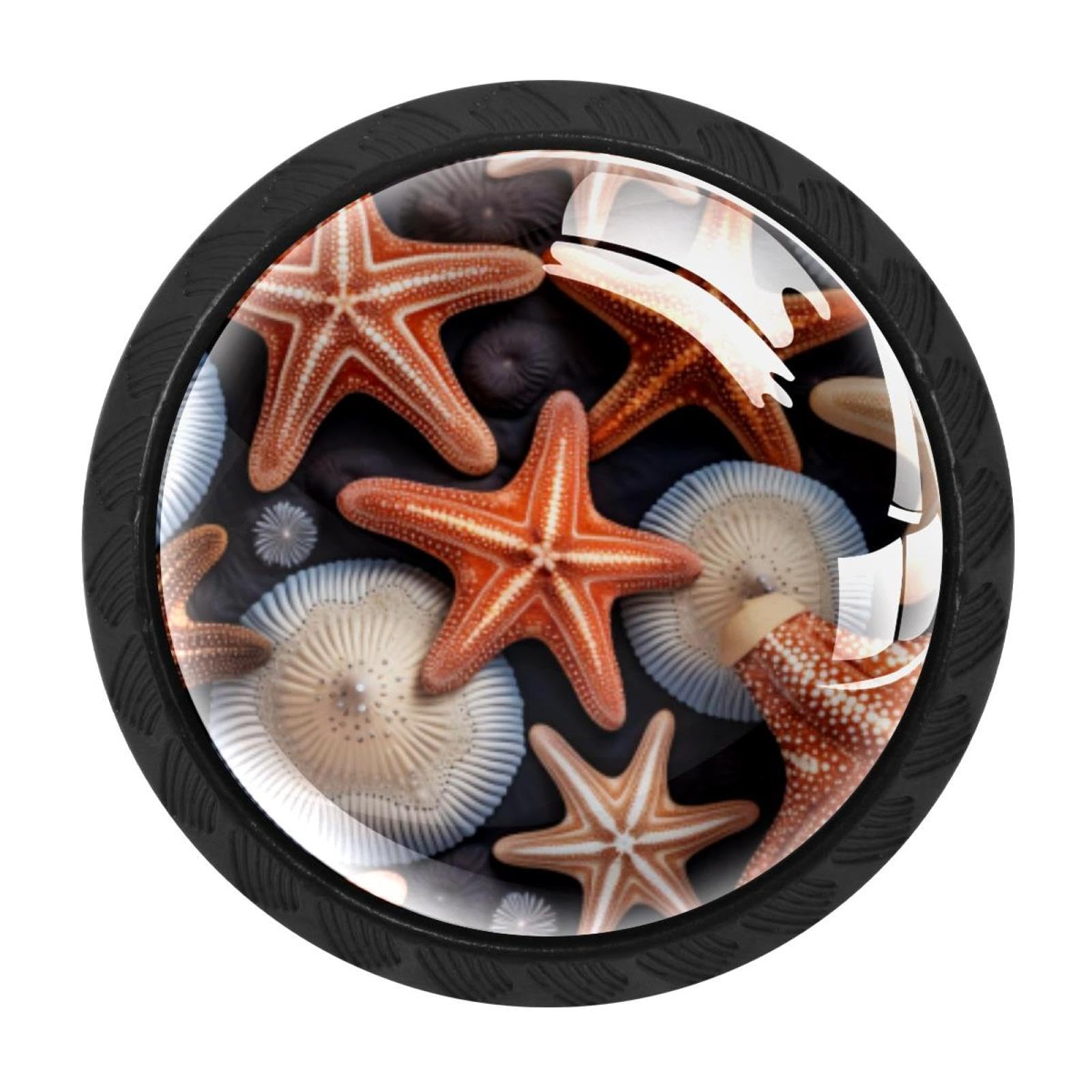 CHENZZZZ 4 Pack Drawer Knobs, Black Handle Dresser Drawer Pulls, Round Decoration Cabinet Hardware Pulls with Screws for Kitchen Cupboard Wardrobe, Starfish