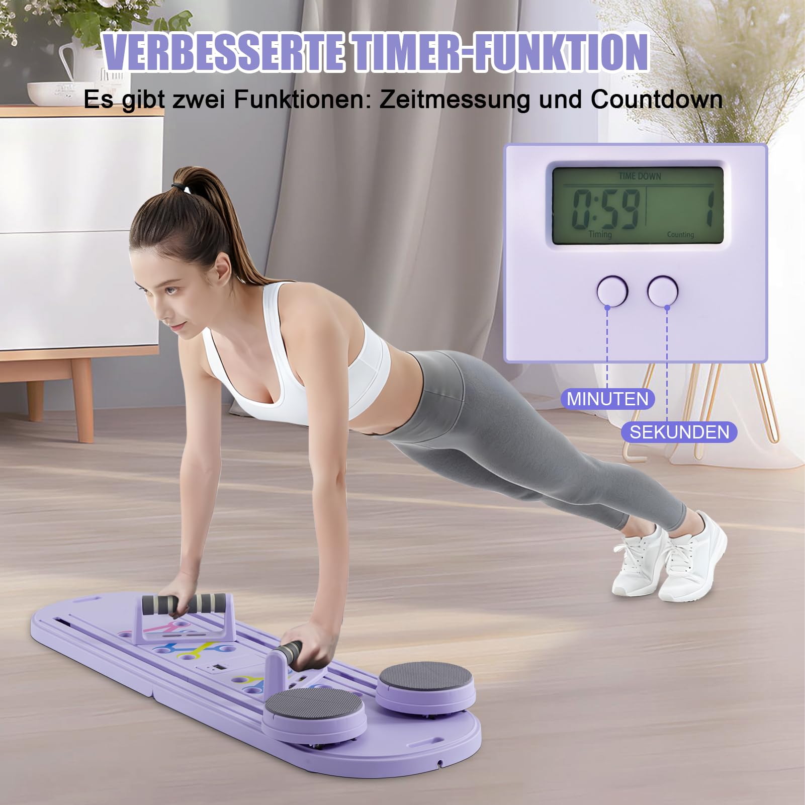 Planche de Pilates 6 en 1 pour l'entraînement à la maison - Planche abdominale multifonction et tapis de genou - Portable et pliable - Pour femme