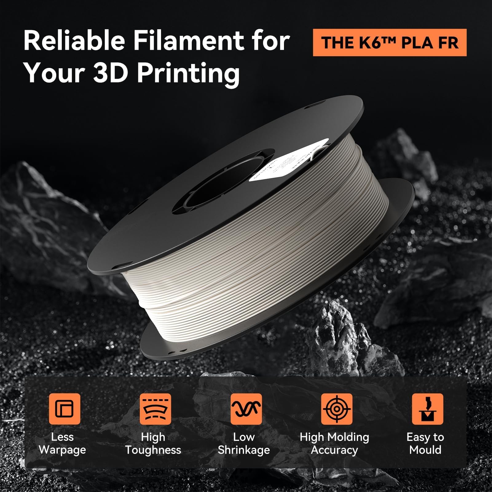 kexcelled PLA Niepalne Filament do Drukarek 3D 1,75 mm +/- 0,03 mm, Wysoka Wytrzymałość, Materiał Niepalny Klasy UL94-V0, Szpula 1 kg (2,2 lbs), Biały | Materiał drukarki 3D, dokładność wymiarowa +/- 0,03 mm, łatwa do drukowania, wysoka wytrzymałość