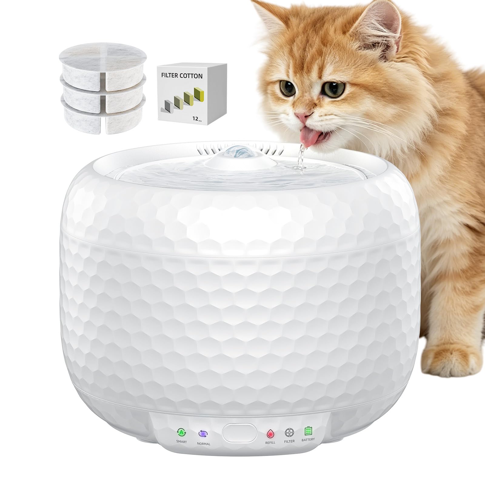 Fontaine à Eau sans Fil pour Chat & Petit Chien, capacité 1,8L, Batterie Rechargeable 5200mAh, Pompe Ultra-silencieuse, 2 Modes de débit, Distributeur d'eau Automatique pour Animaux de Compagnie