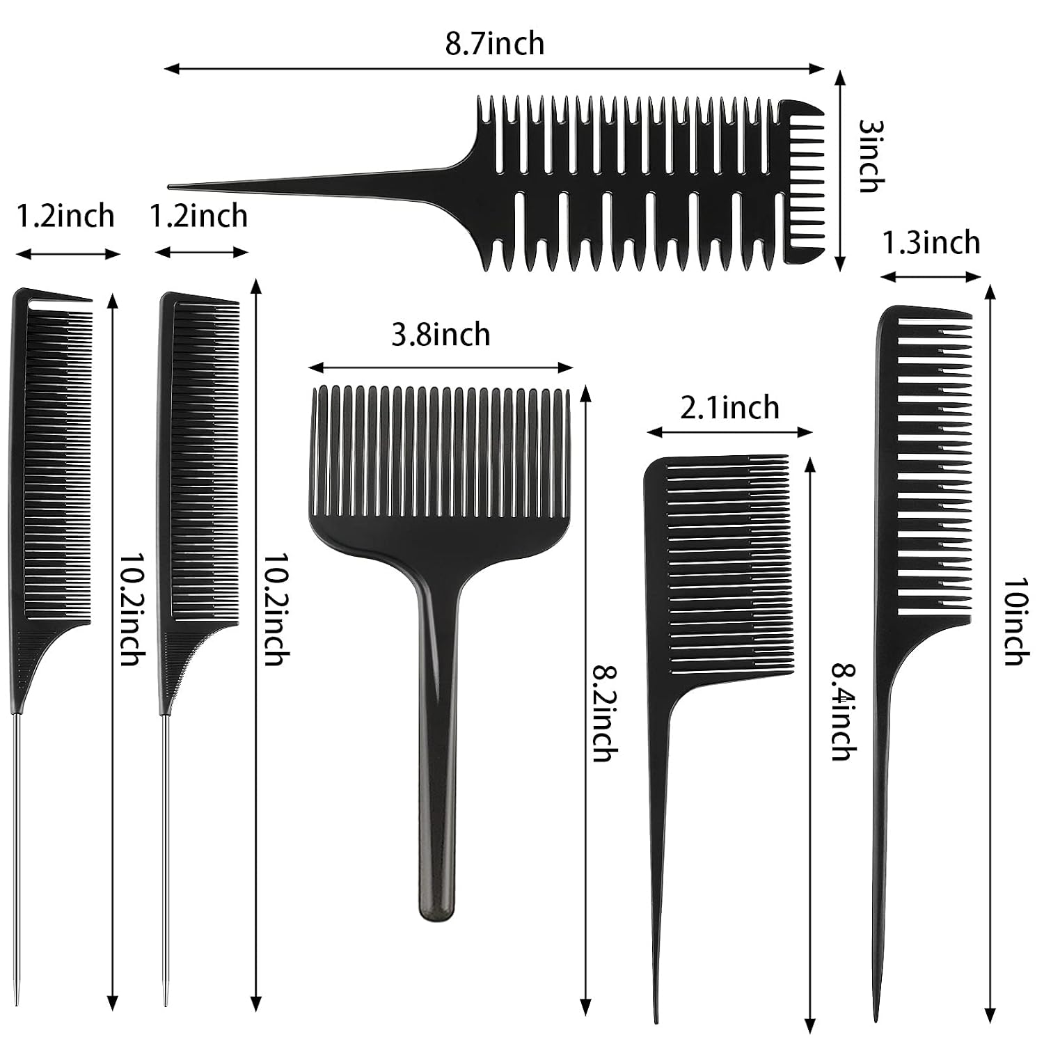6 Pieces Hair Combs Set, 3-Way Hair Sectioning Comb Hair Dyeing Comb Rat Tail Lifting Comb Weaving Foiling Hair Comb Sectioning Foiling Comb for Hair Coloring, Black