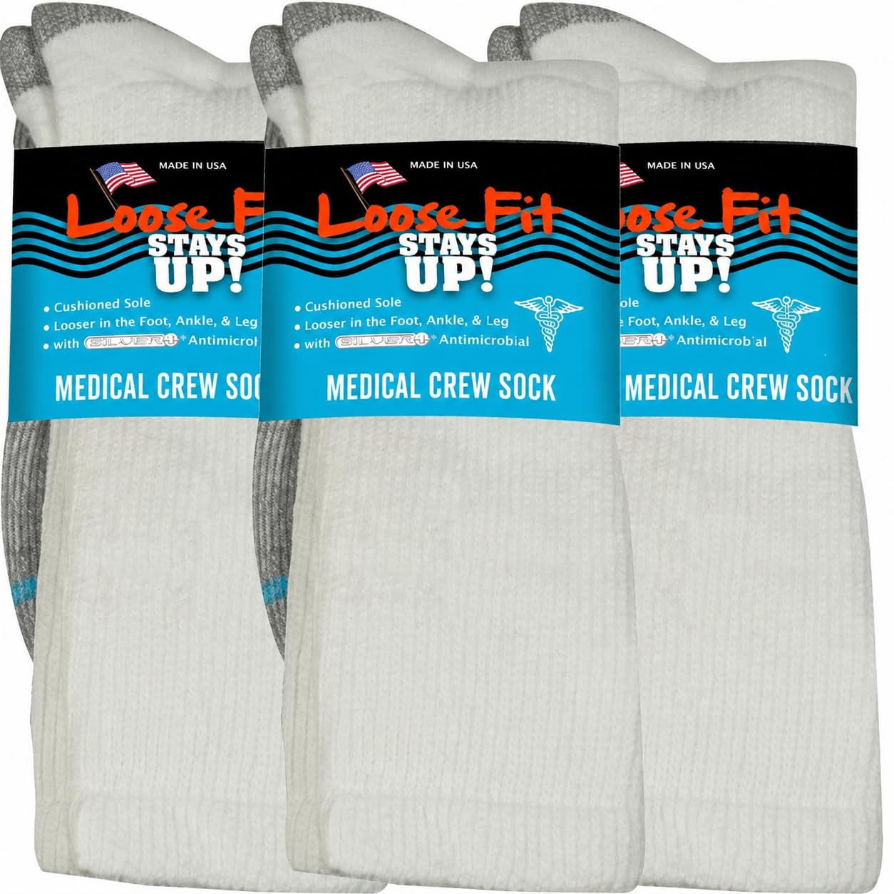 Extra Wide Sock Co Loose Fit Stays Up! Medical Crew Socks