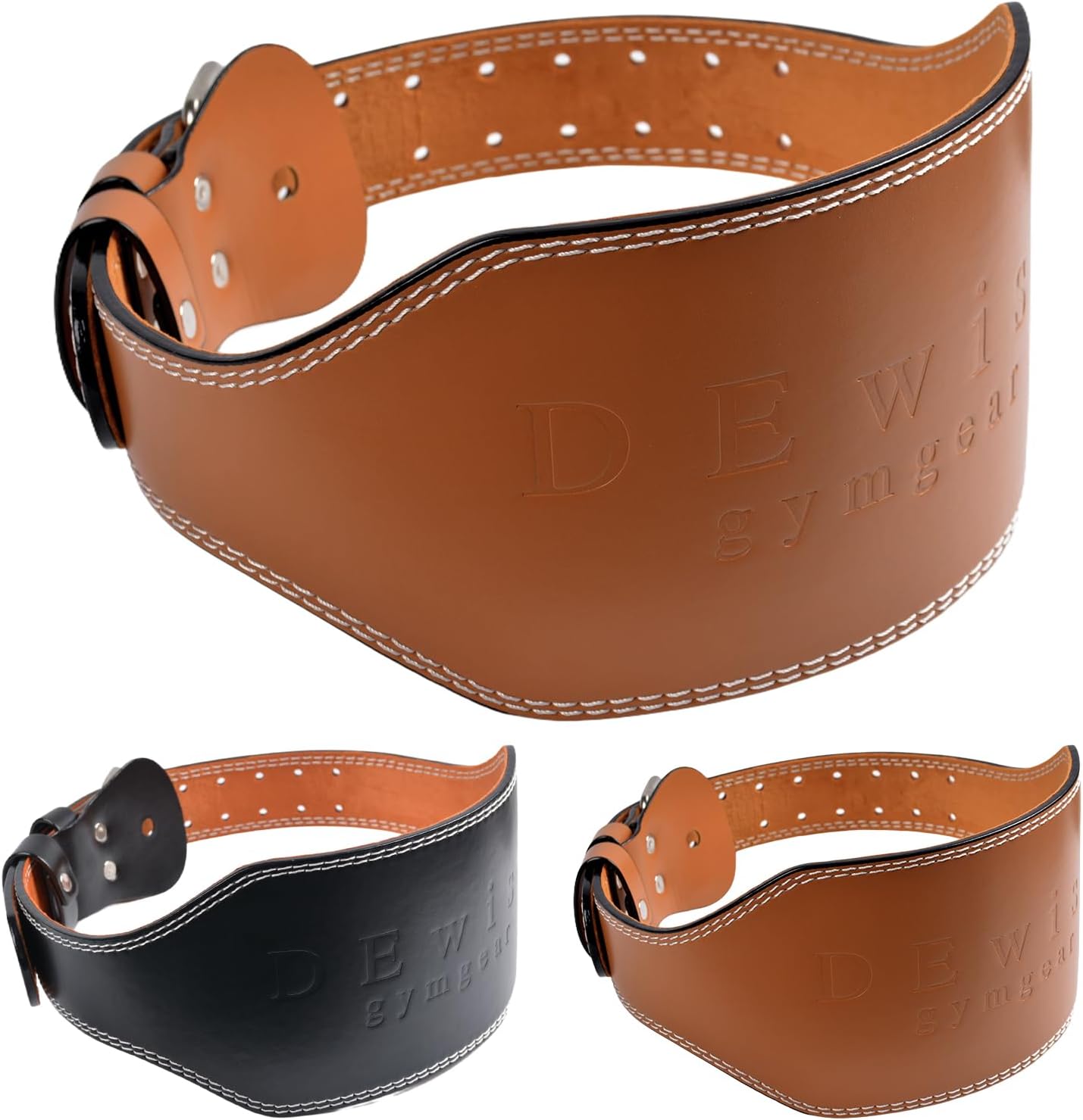 Leather Gym Fitness Belt, 4" & 6" Padded Lumbar Back Support, 10 Adjustable Holes for Weightlifting Powerlifting Bodybuilding Deadlift Squat Workout Strength Training