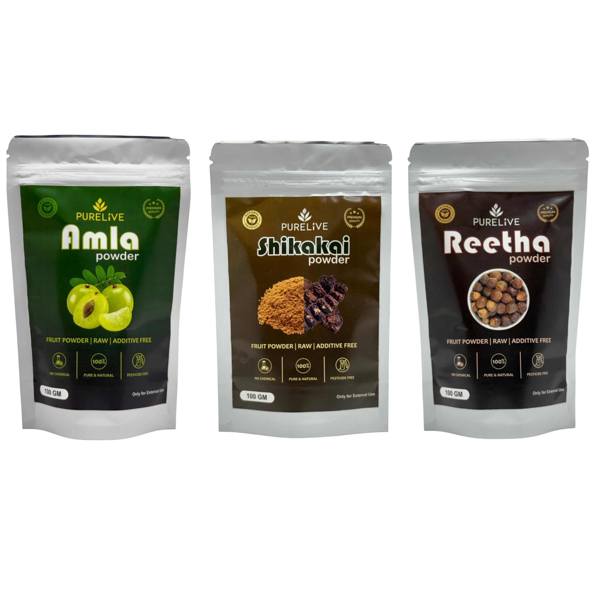 Amla Shikakai Reetha Powder Combo for Strong & Healthy Hair - 100% Natural Herbal Hair & Skin Care (Separate Packs) (100 GM)-picture-42