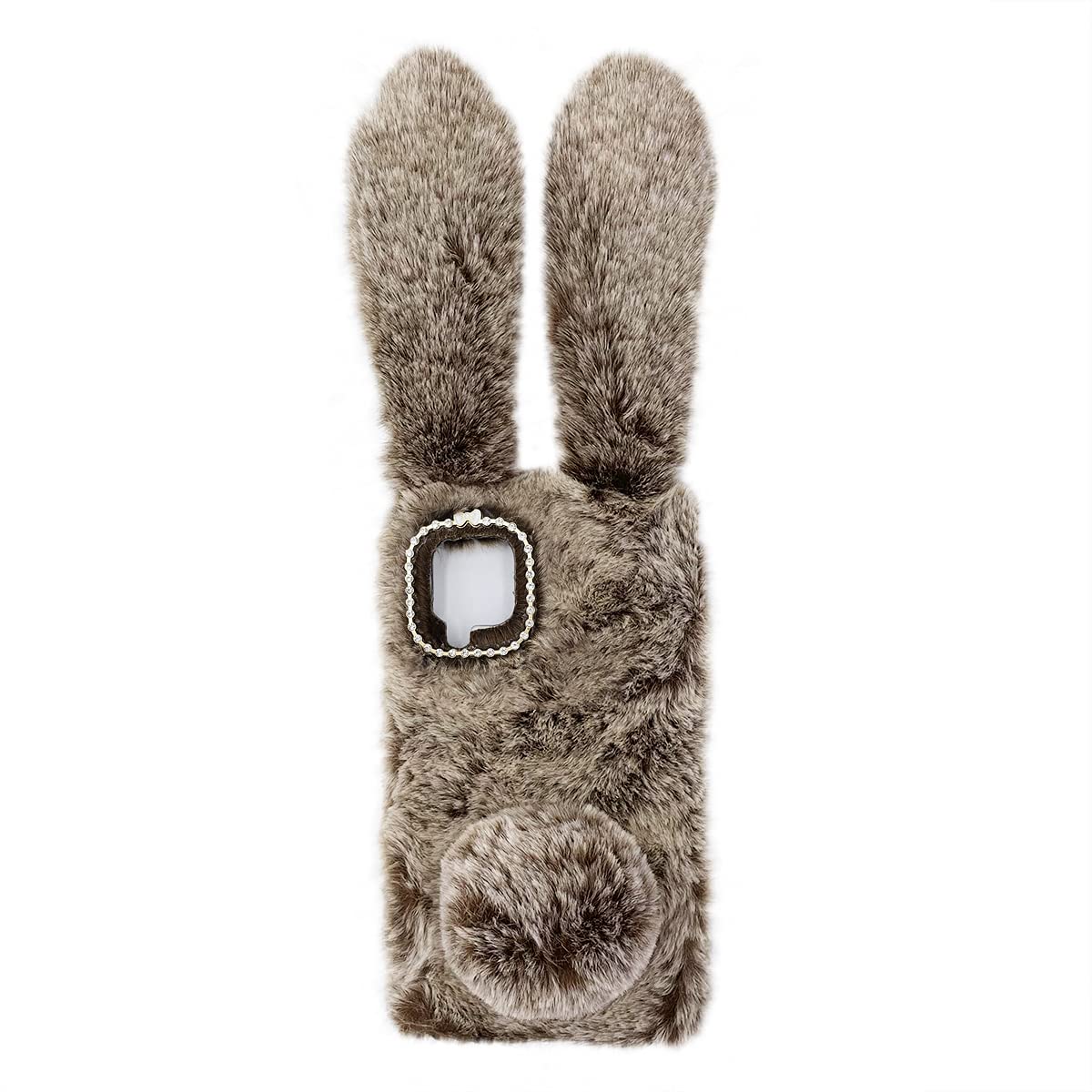 Mikikit Phone Case Compatible with Samsung Galaxy A12/M12/F12, Furry Phone Cover Cute Phone Protector Plush Bunny Phone Shell Rabbit Phone Protective Case for Woman Girls Brown
