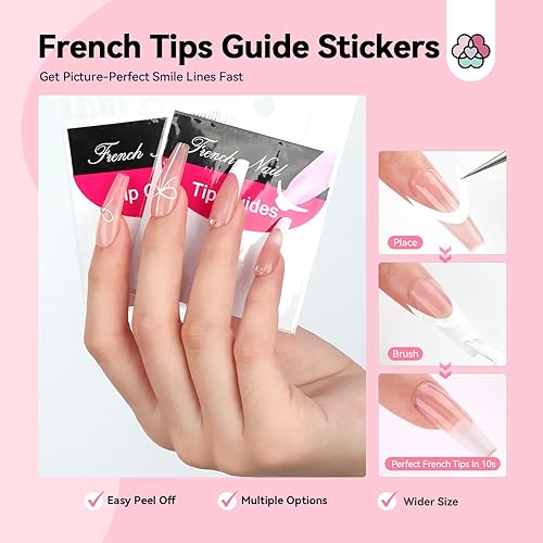 Miniatura 31 de Saviland Sello de uñas de punta francesa, kit de 4 sellos de uñas de silicona transparente, estampado de gelatina largas y cortas con raspadores