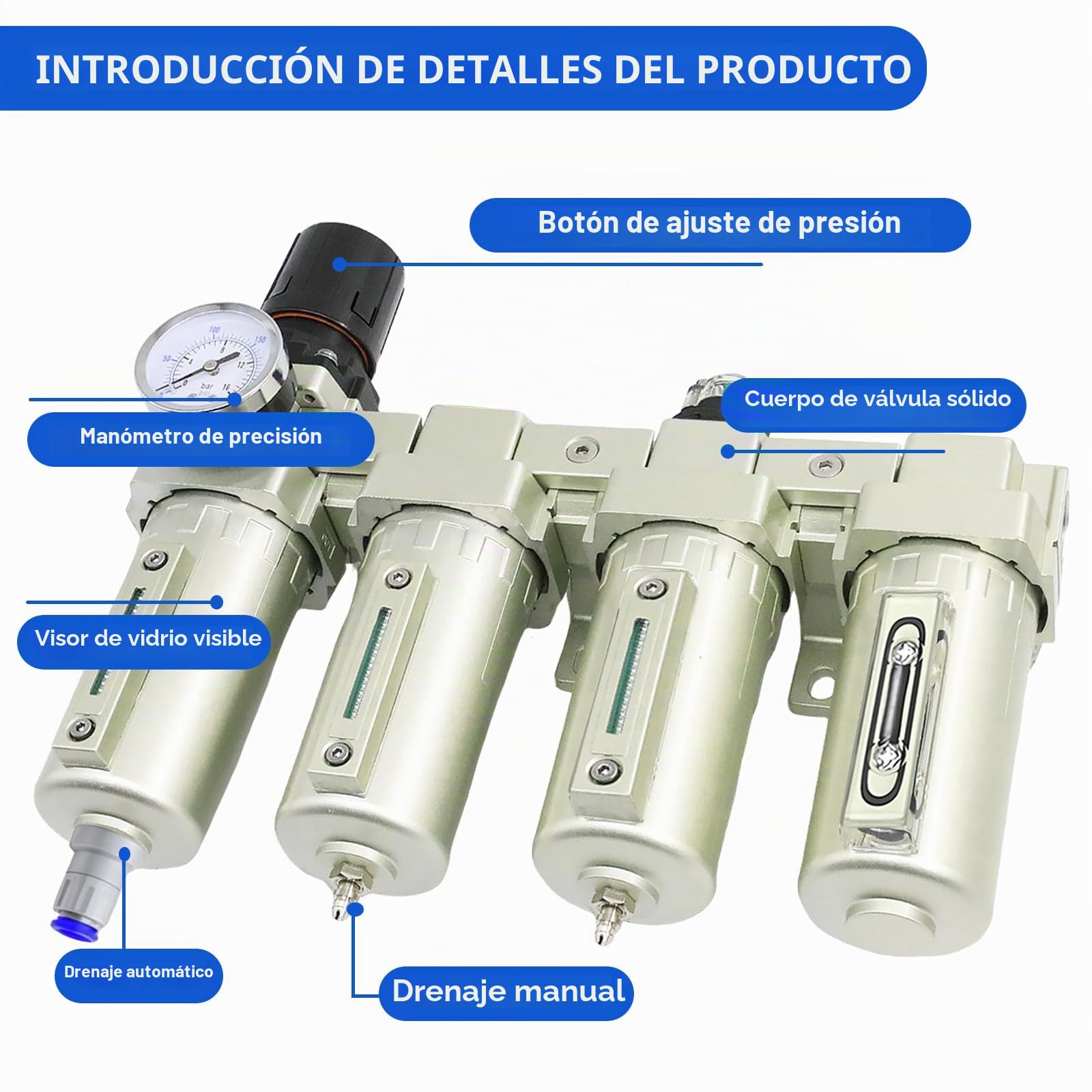 Secador de aire para compresor de 4 etapas NPT de grado industrial de 3/4 pulgadas, sistema separador de agua para cortador de plasma y spray de pintura, sistema de 3 filtros y 1 secadora, drenaje